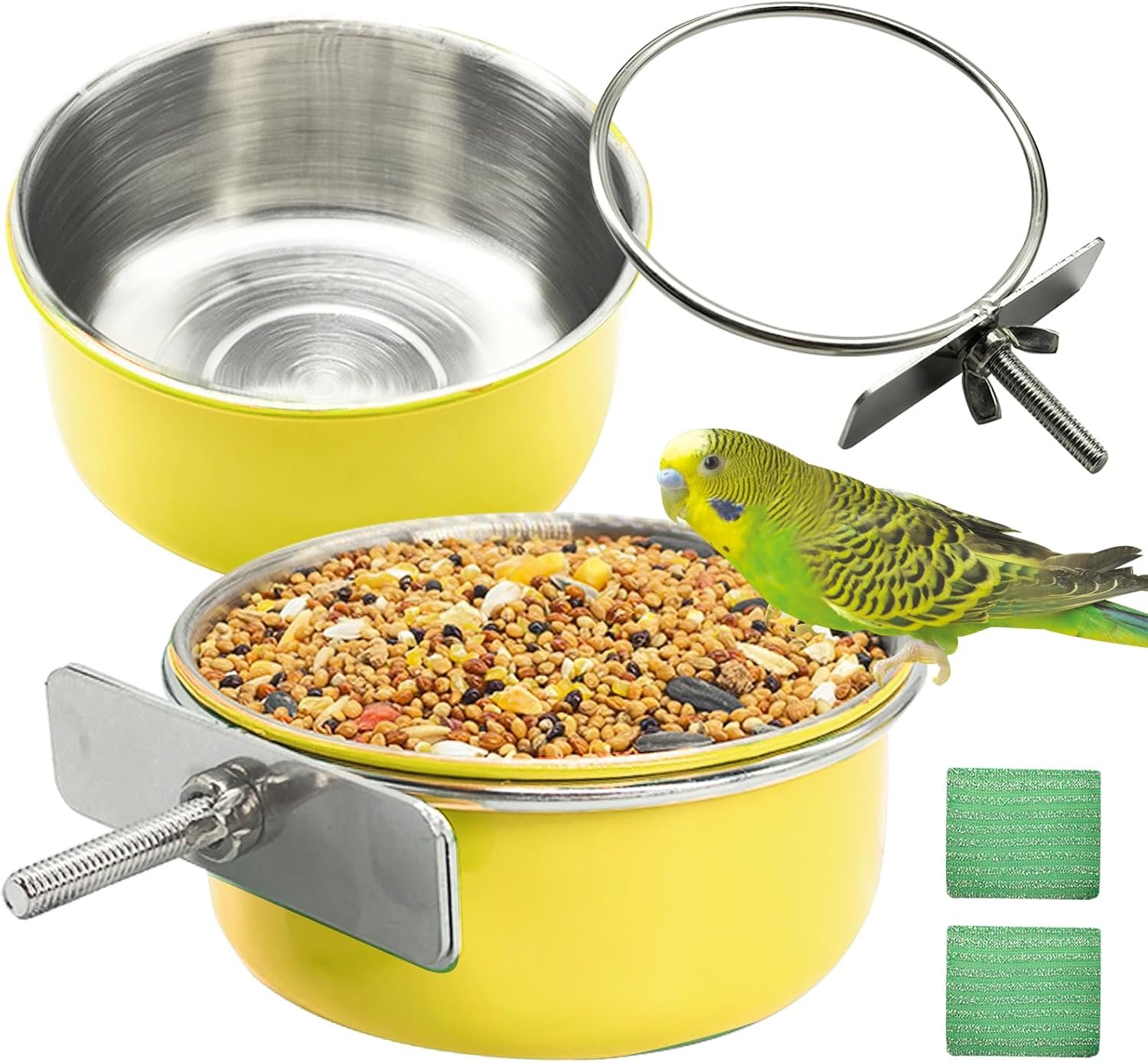 2 Pcs Parrot Feeding Dish Cups,Stainless Steel Bird Food Water Bowls