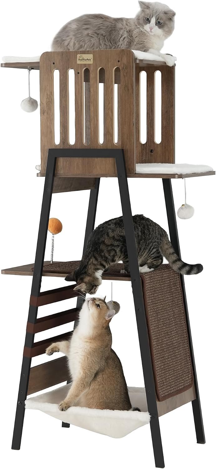 FourFurPets Modern Cat Tree, 58-Inch Cat Tower for Large Cats, Big Hammock