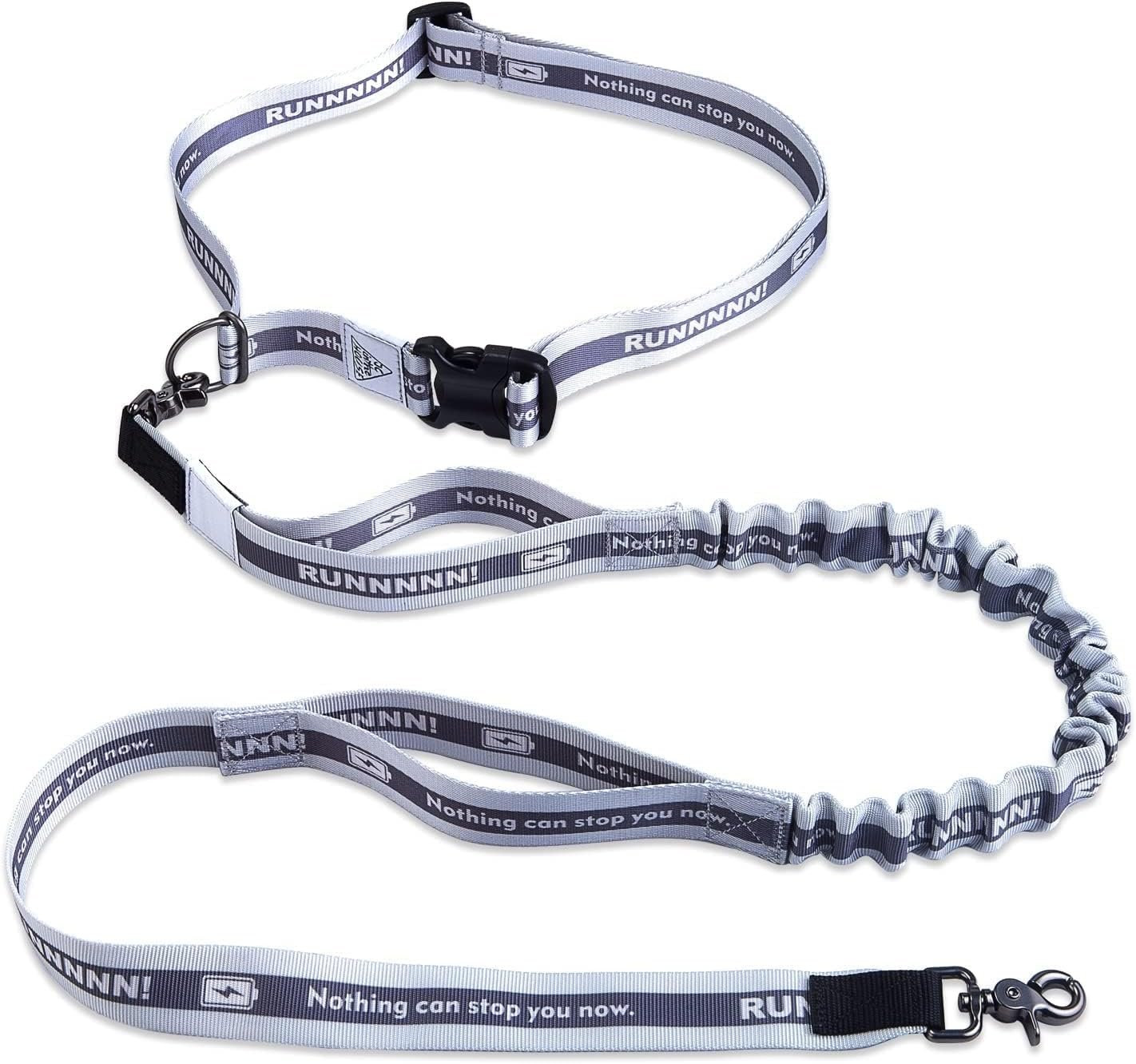 Hands Free Dog Leash,Waist Belt, Shock Absorbing Bungee, Dual Handles, Grey