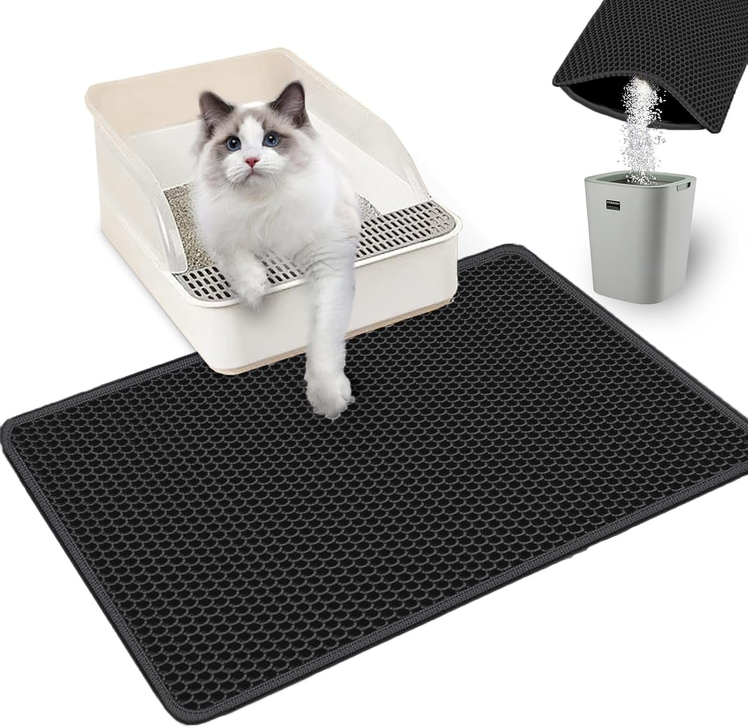 Ultra-Soft Cat Litter Mat 23.4″x14.7″ Urine-Proof Non-Slip Black