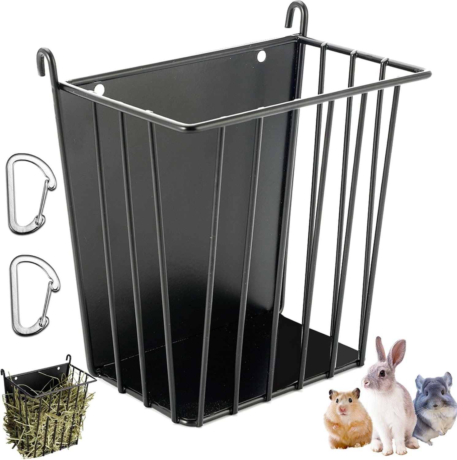 LUAVIARU Upgrades Rabbit Hay Feeder – Guinea Pig Hay Feeder – Metal Frame Hay Rack with Adjustable Hook – Less Wasted – for Guinea Pigs – Chinchilla Bunny Cage Accessories – Bunny Feeder