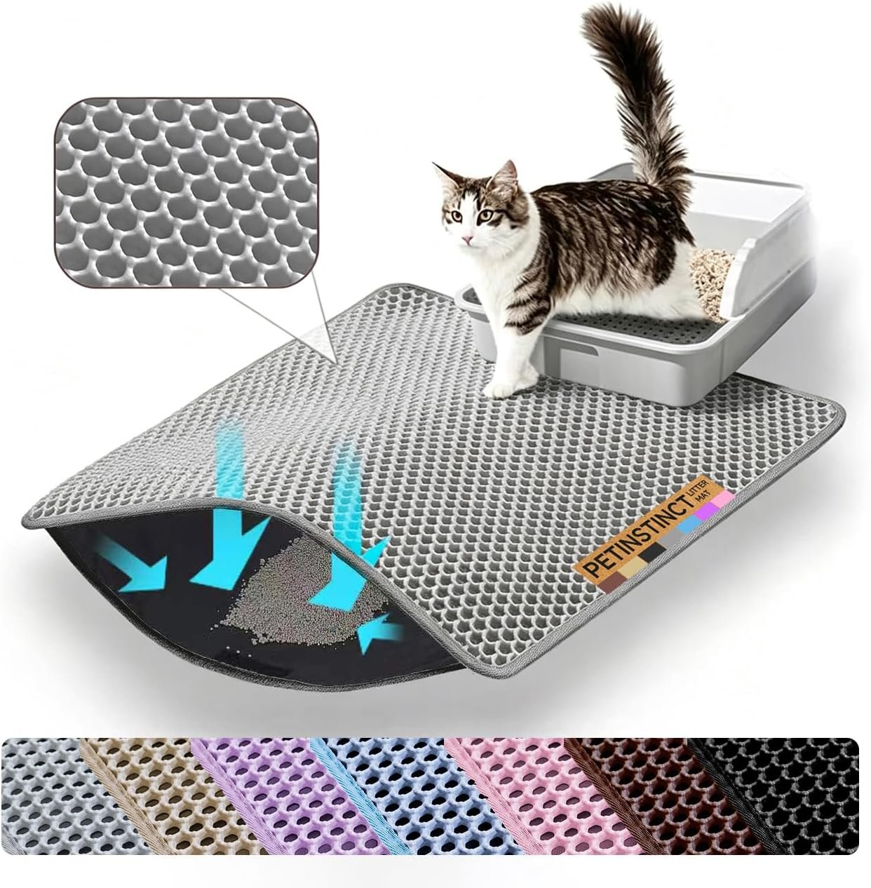 Extra Large Cat Litter Mat, Double Layer Honeycomb Design, Gray