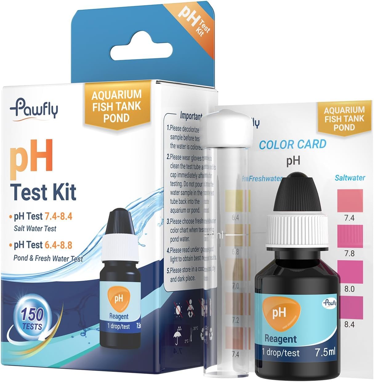 Pawfly Aquarium pH Test Kit, Accurate Fish Tank pH Testing Kit