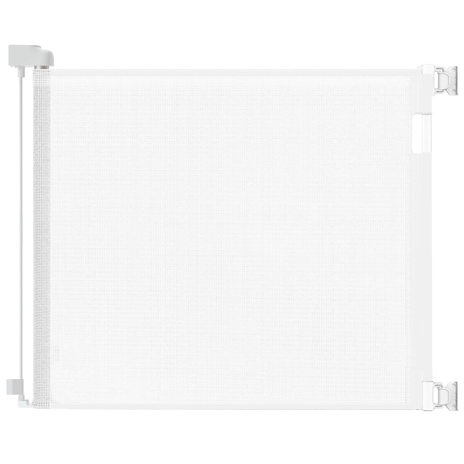 Veraste Retractable Baby Gate for Doorways and Stairs, Mesh Safety Gate for Pet, Indoor & Outdoor Use, One-Hand Operation, Easy Installation, 33.6″ Tall, Expands to 55″ Wide（White）