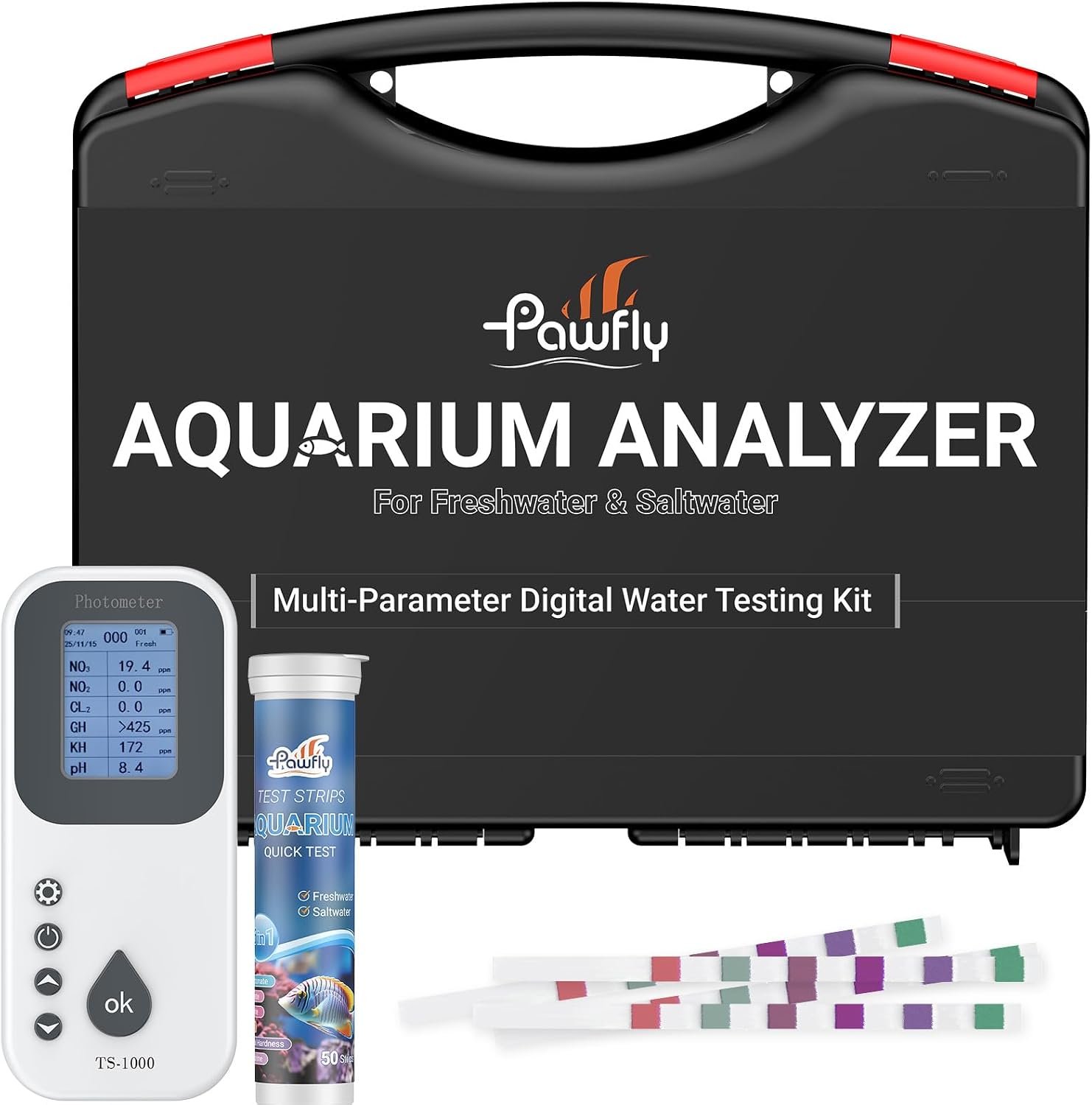 Pawfly 6 in 1 Digital Water Testing Kit, 50 Strips Aquarium Water Test Kit