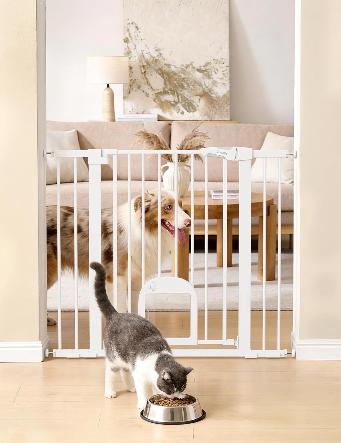 Babelio 36″ Tall Pet Gate with Cat Door, CatPrivilege III, 29-43″