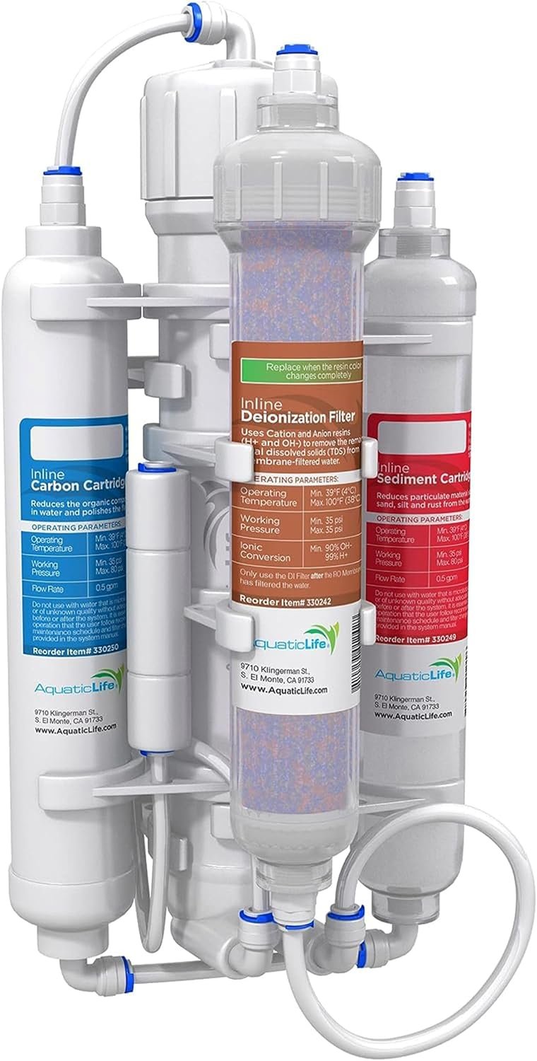 Aquatic Life RO Buddie 4-Stage Aquarium Water Filter System, Reverse Osmosis RO/DI Filtration Unit for Fish Tank, Fountains, and More, 50 GPD (Gallons Per Day)