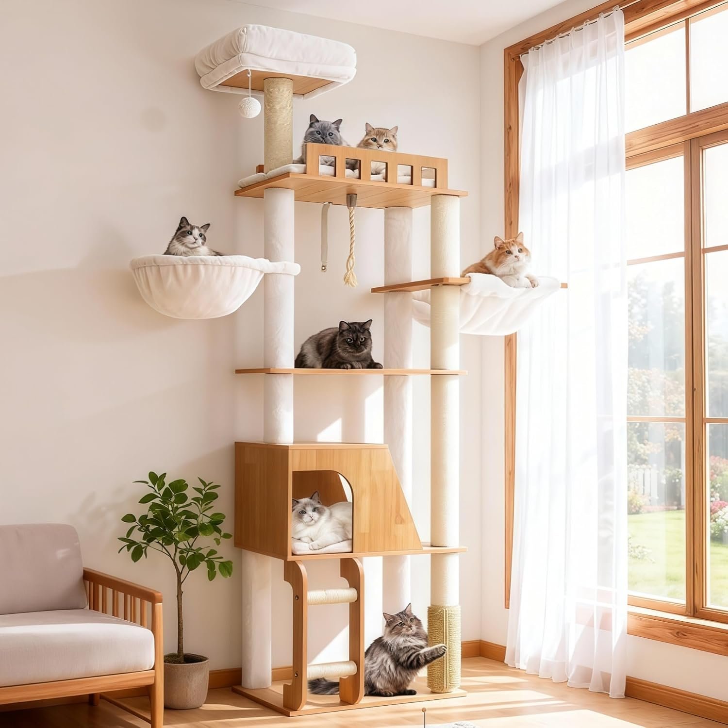 Hey-brother Wooden Cat Tree, Furniture Tower with Large Platforms, MPJ121WB