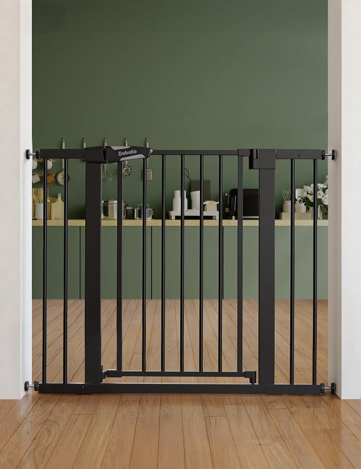 Babelio PressGuard Baby Gate for Stairs, 30″ Tall 26″-40″ Wide, Black