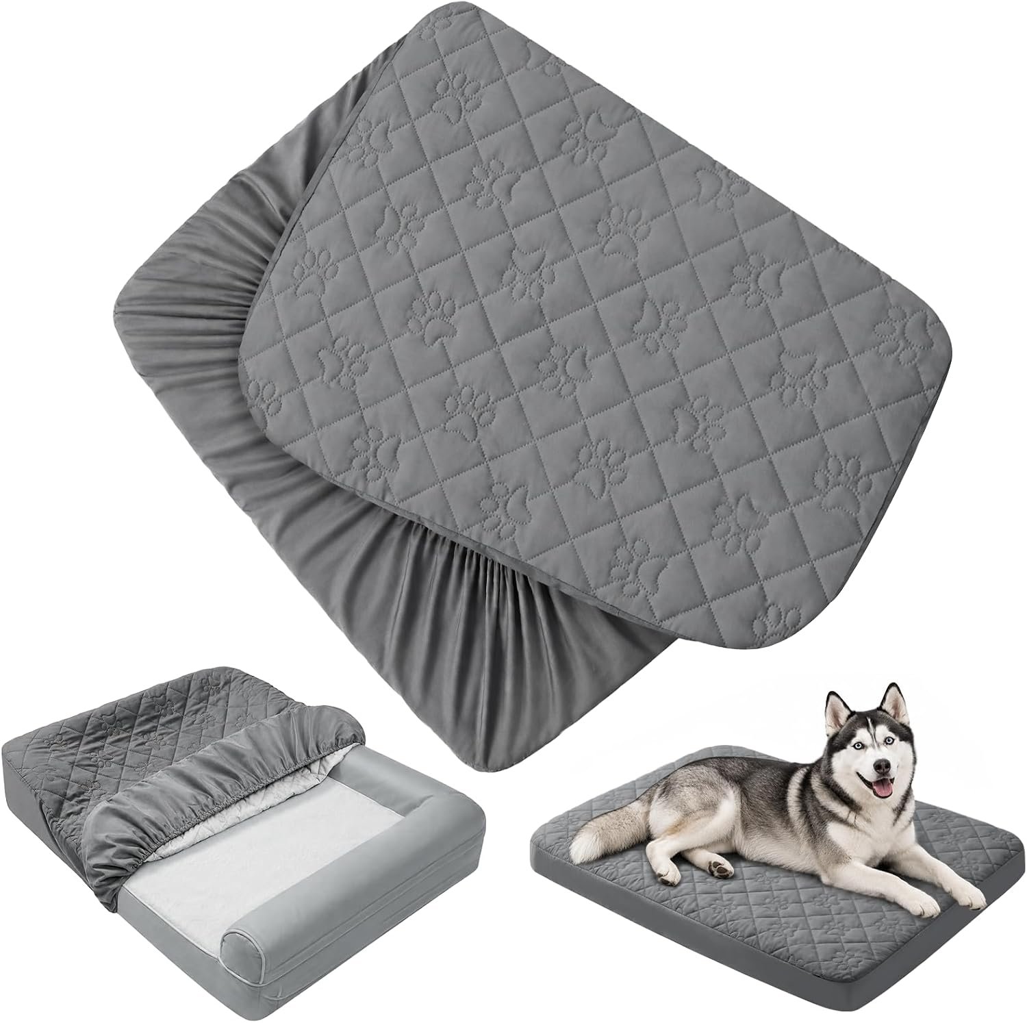 PAWFINITY XL Waterproof Dog Bed Cover Replacement, Fitted Sheet Washable