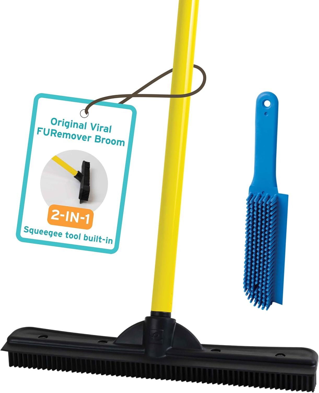 FURemover Pet Hair Removal Rubber Broom & Lint Brush, 58″ Telescopic Handle