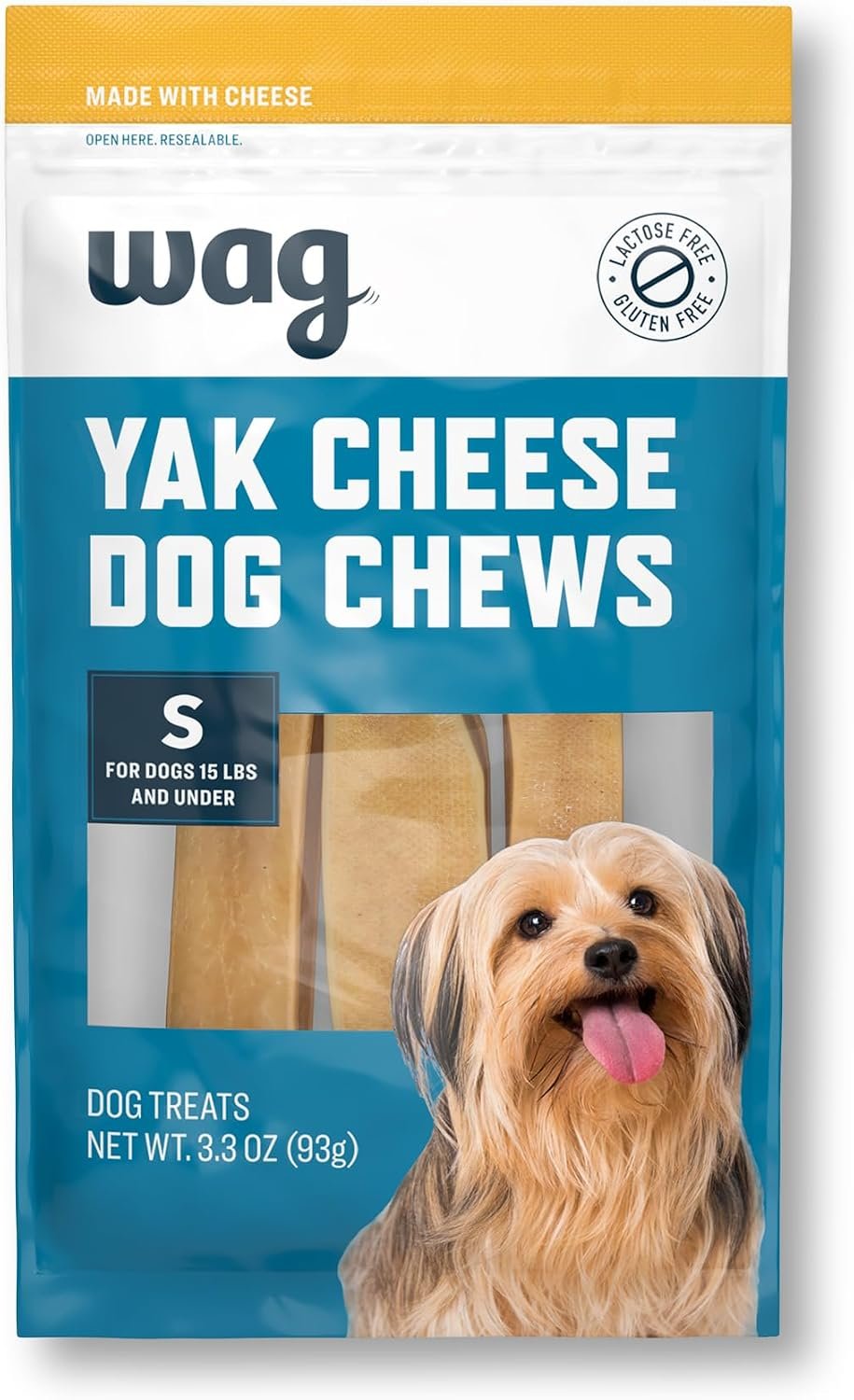 Amazon Brand – Wag Yak Cheese Himalayan Dog Chews, Dog Treats for Small Size Dogs, All Natural, High Protein for Aggressive Chewers, 15lbs and Smaller, 3 Count, 3.3 oz