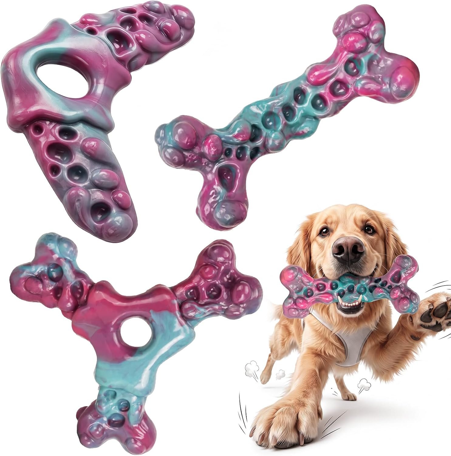 3-Pack Tough Dog Chew Toys, Dog Toys for Aggressive Chewers 25–90lb
