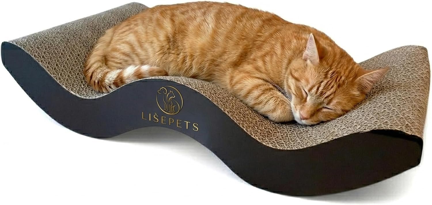 17.5-Inch Curved Cardboard Cat Scratcher & Lounge, Reversible Pad