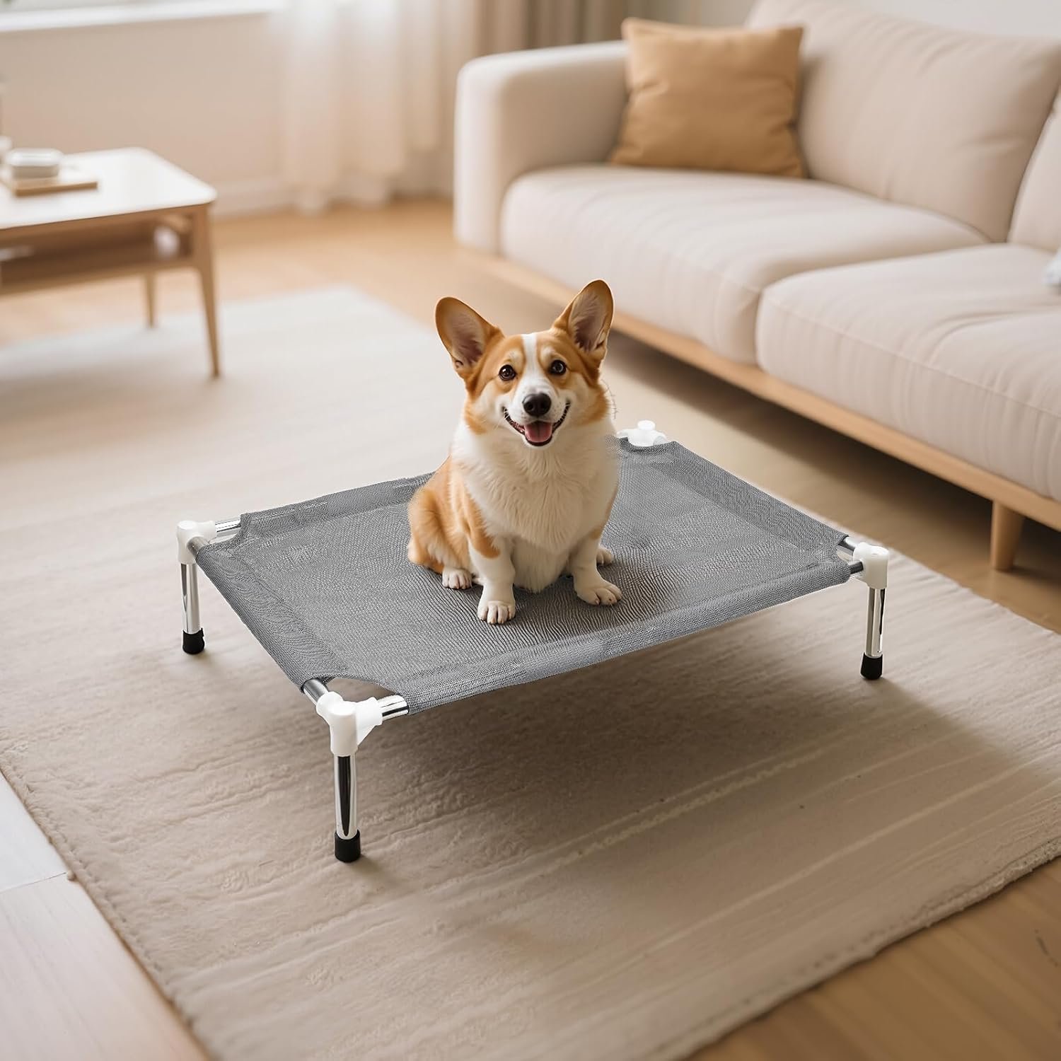 Makerfire Outdoor Elevated Dog Bed, Dog Cots Beds for Small Dogs, Indoor & Outdoor Cooling Raised Pet Bed with Skid-Resistant Feet, Breathable Mesh Fabric (26”L x 19.5”W x 6.4″ H)