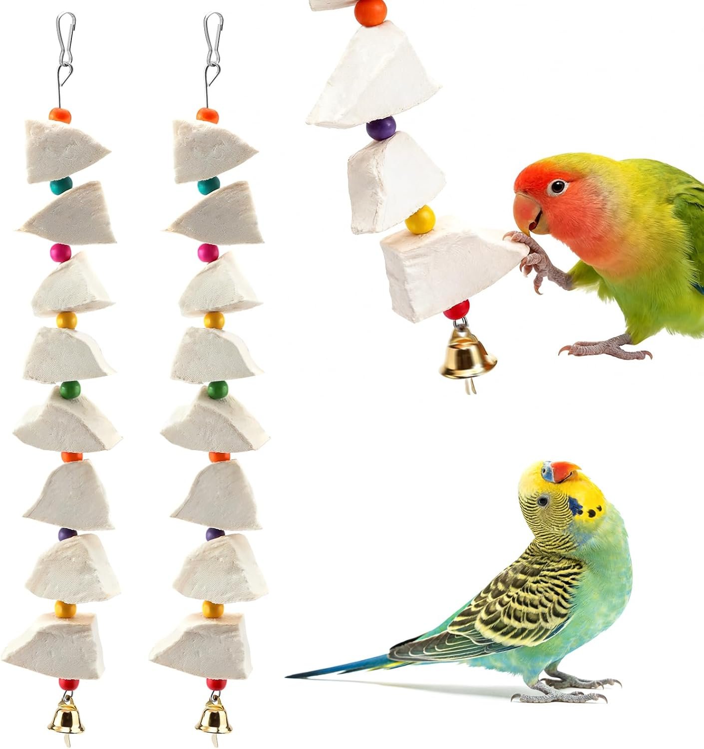 2 Pack Natural Cuttlebone Bird Chew Toys for Cages