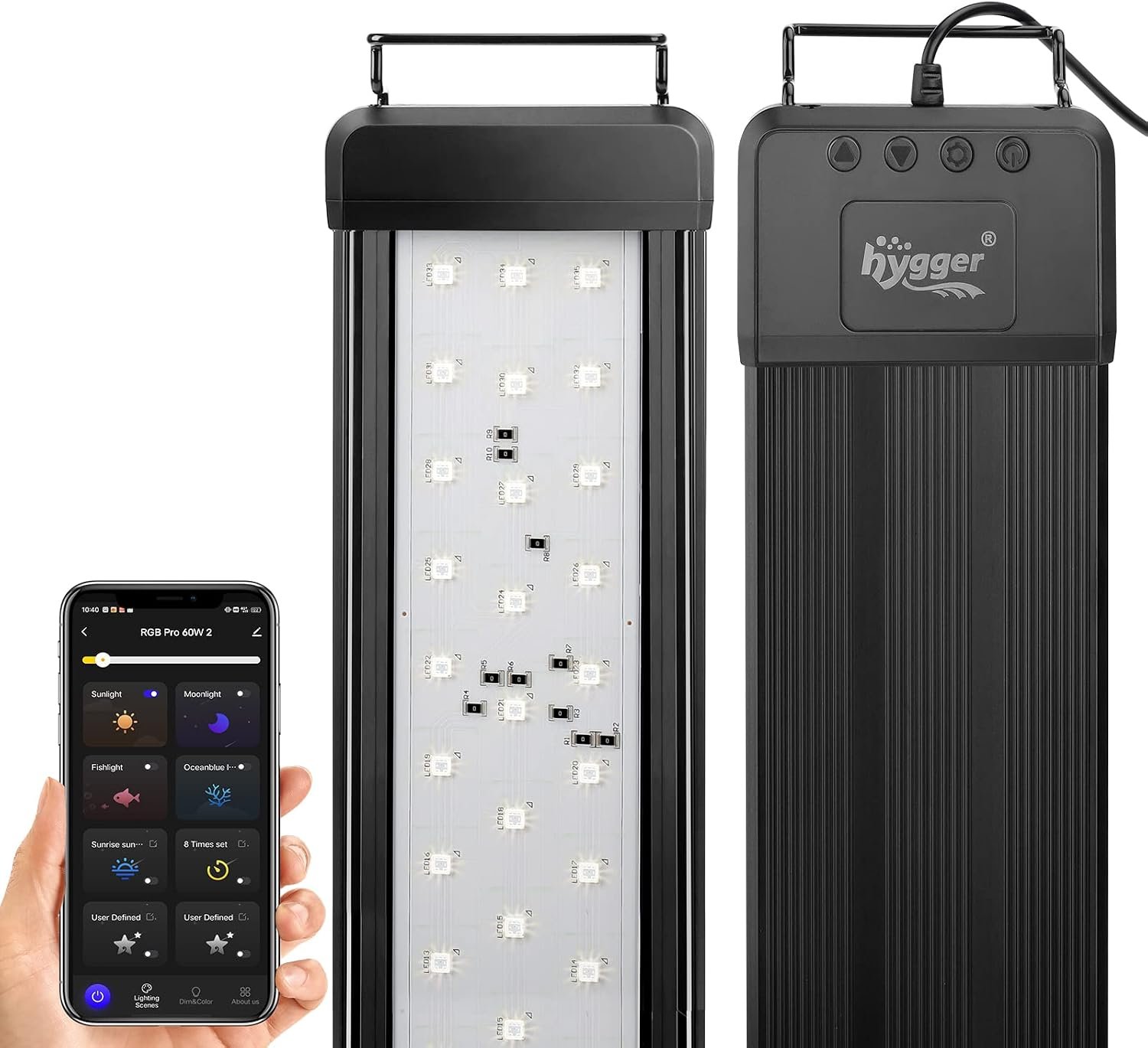 hygger 25W Smart Aquarium Light, Bluetooth LED Light with App Control, Full Spectrum Fish Tank Light with 24/7 Lighting Cycle, 5 Modes, Adjustable Timer, for 18″-24″ Freshwater Planted Tank
