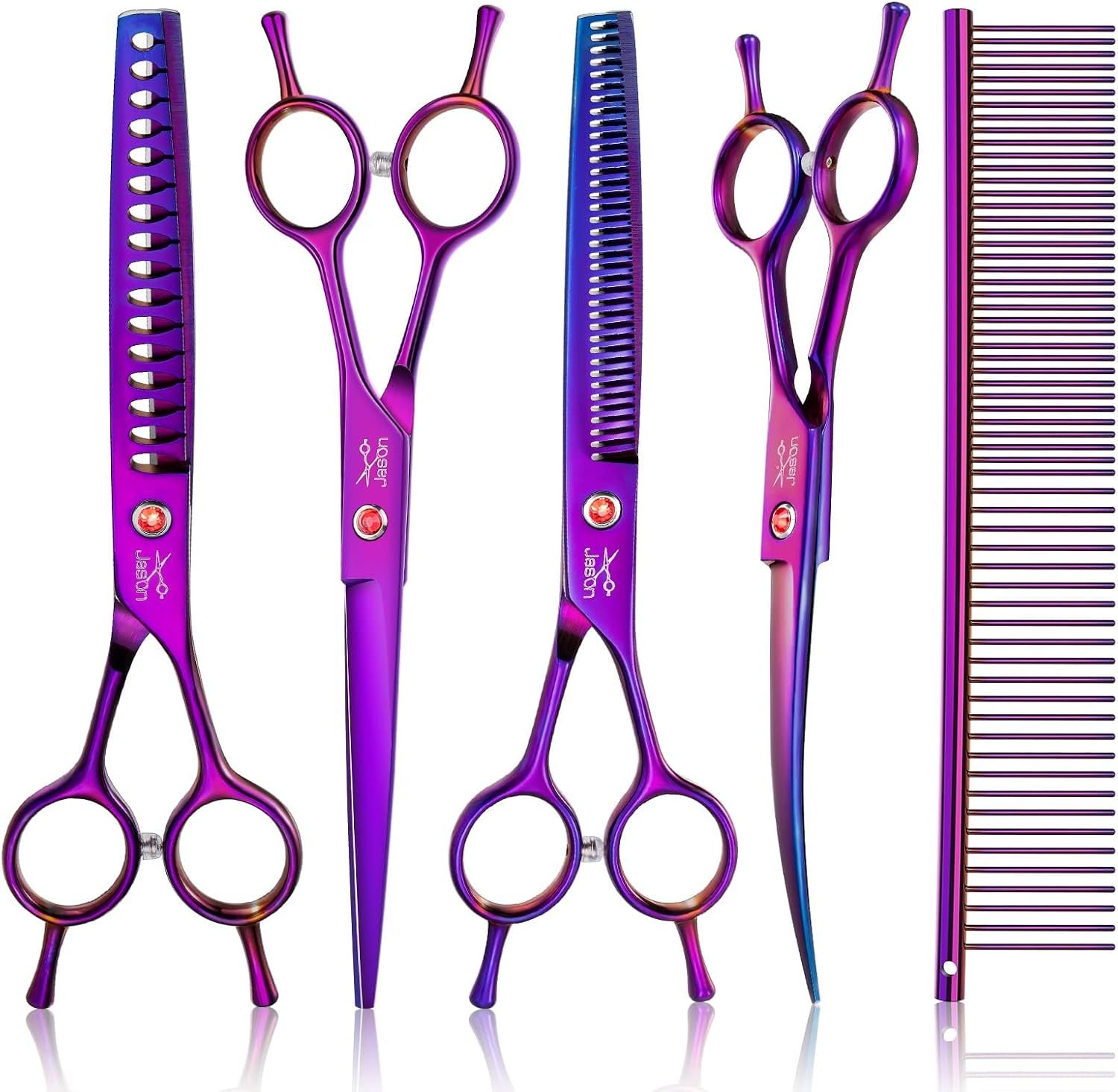 JASON Dog Grooming Scissors Set – 7 in 1 Professional Pet Sharp Shears Kit