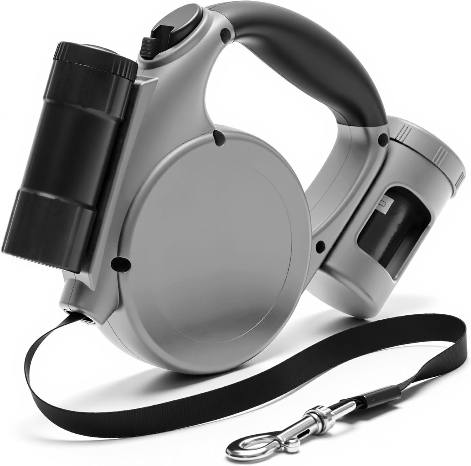Retractable Dog Leash for Medium & Small Dogs – 16.4 Ft Pet Leash with Detachable LED Flashlight, Poop Bag Dispenser, Ergonomic Handle(Gray)