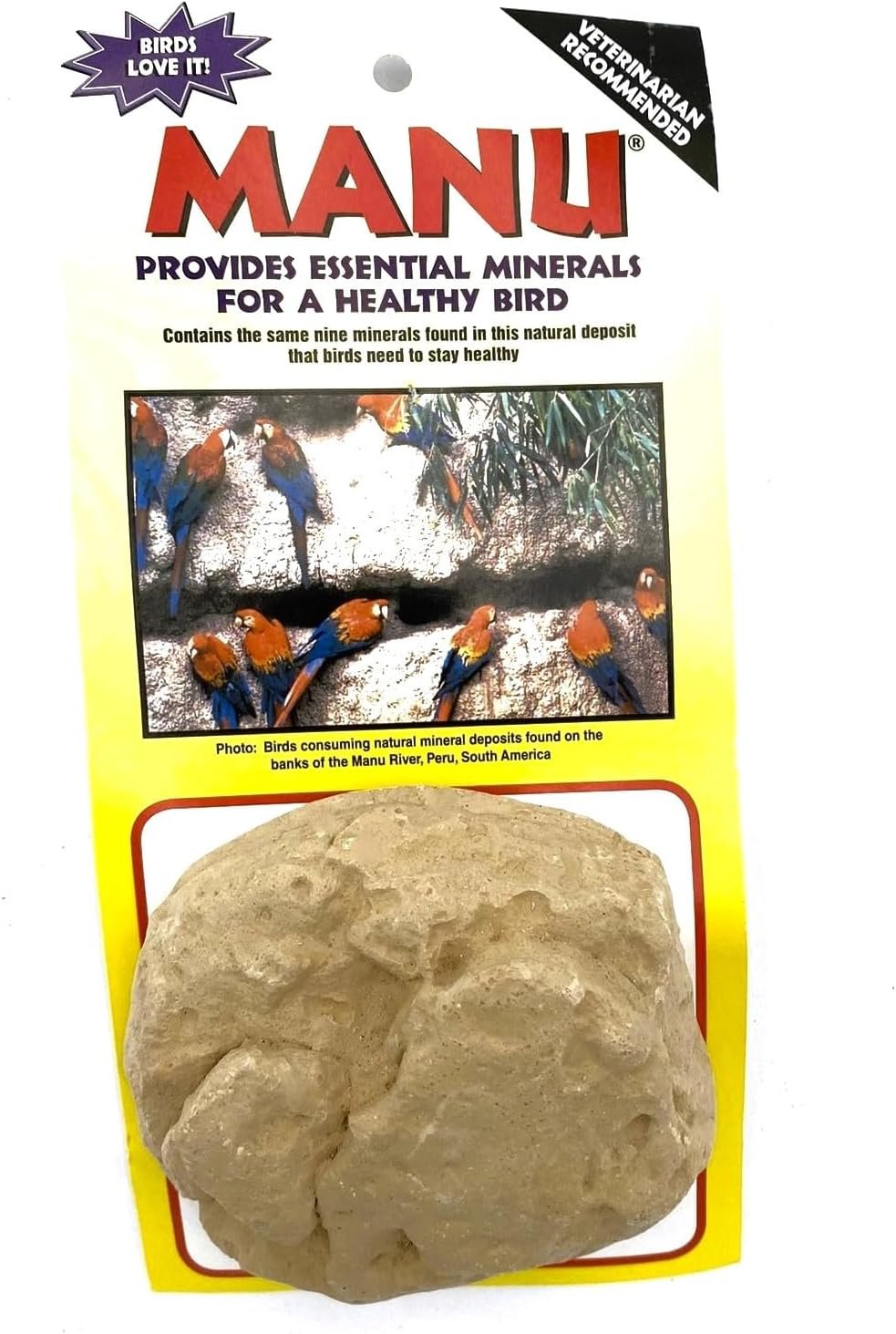 Polly’s Manu Mineral Blocks & Perches for Parakeets, Cockatiels, Amazons, Macaws, Cockatoos and All Other Birds. (Mineral Block Natural, Large 3 1/2″ in Diameter)