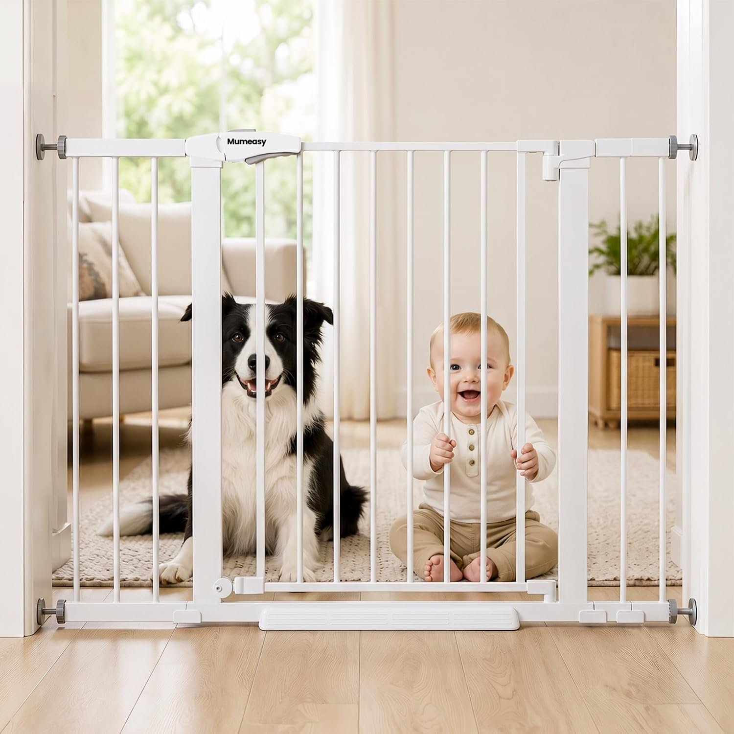 Mumeasy 29.7-46″ Baby Gate for Stairs, Auto Close Dog Gate for Doorways