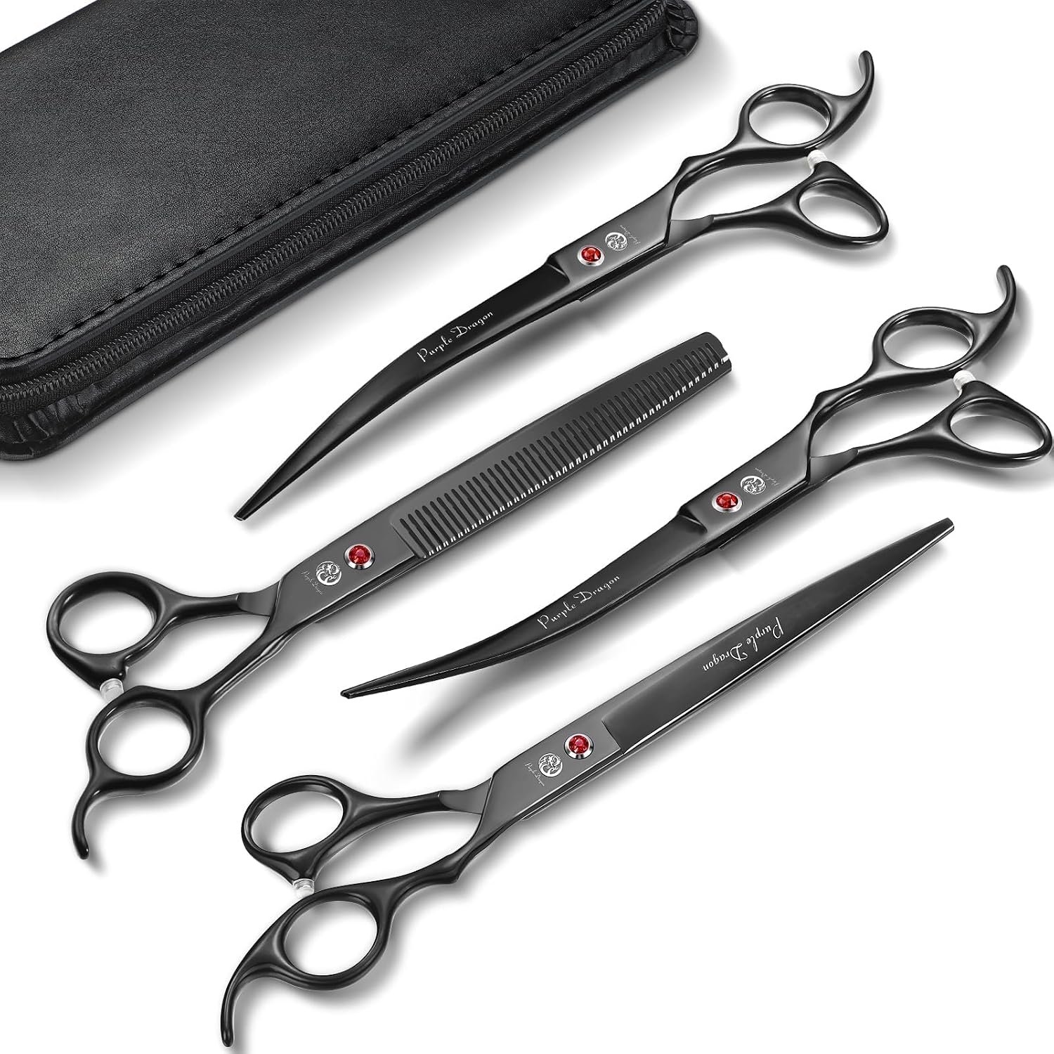 Purple Dragon Dog Grooming Scissors Set – 8 inch Black Pet Scissors Kit