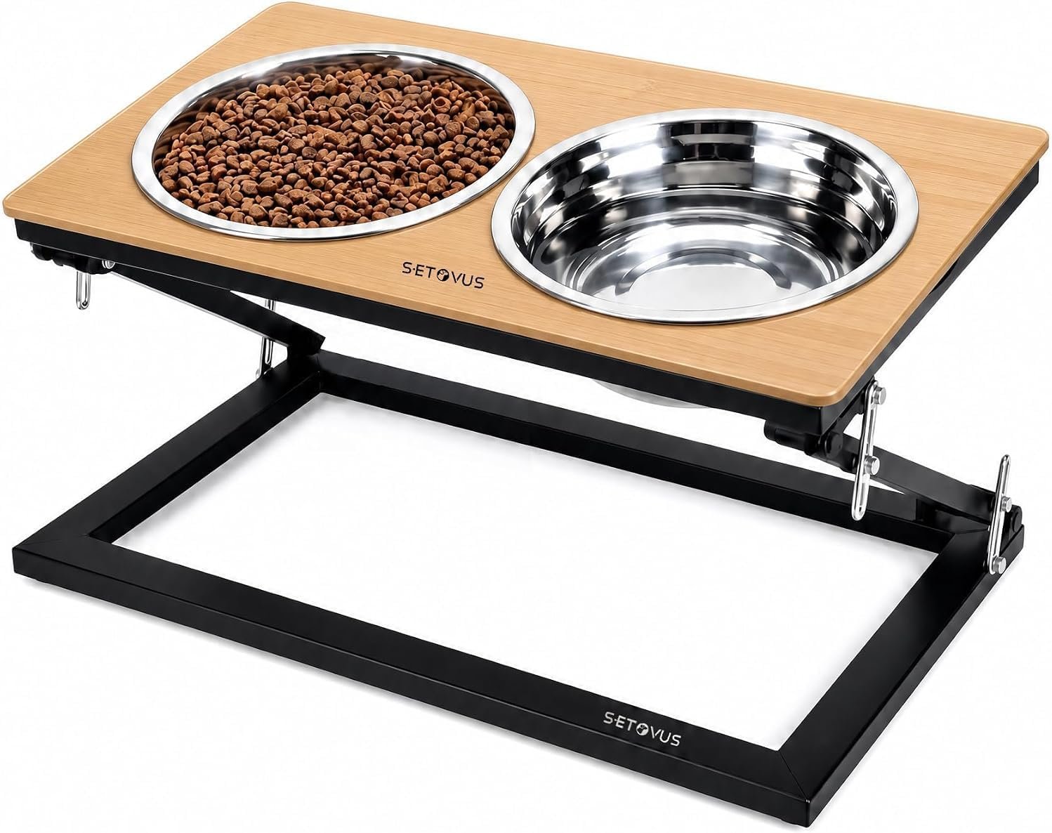 Elevated Dog Bowl Stand, Adjustable Height and 20° Tilt Angle, 2 Stainless Steel Bowls Raised Dog Feeder, Anti-Slip Base, Easy to Clean, for Small Medium Large Dogs