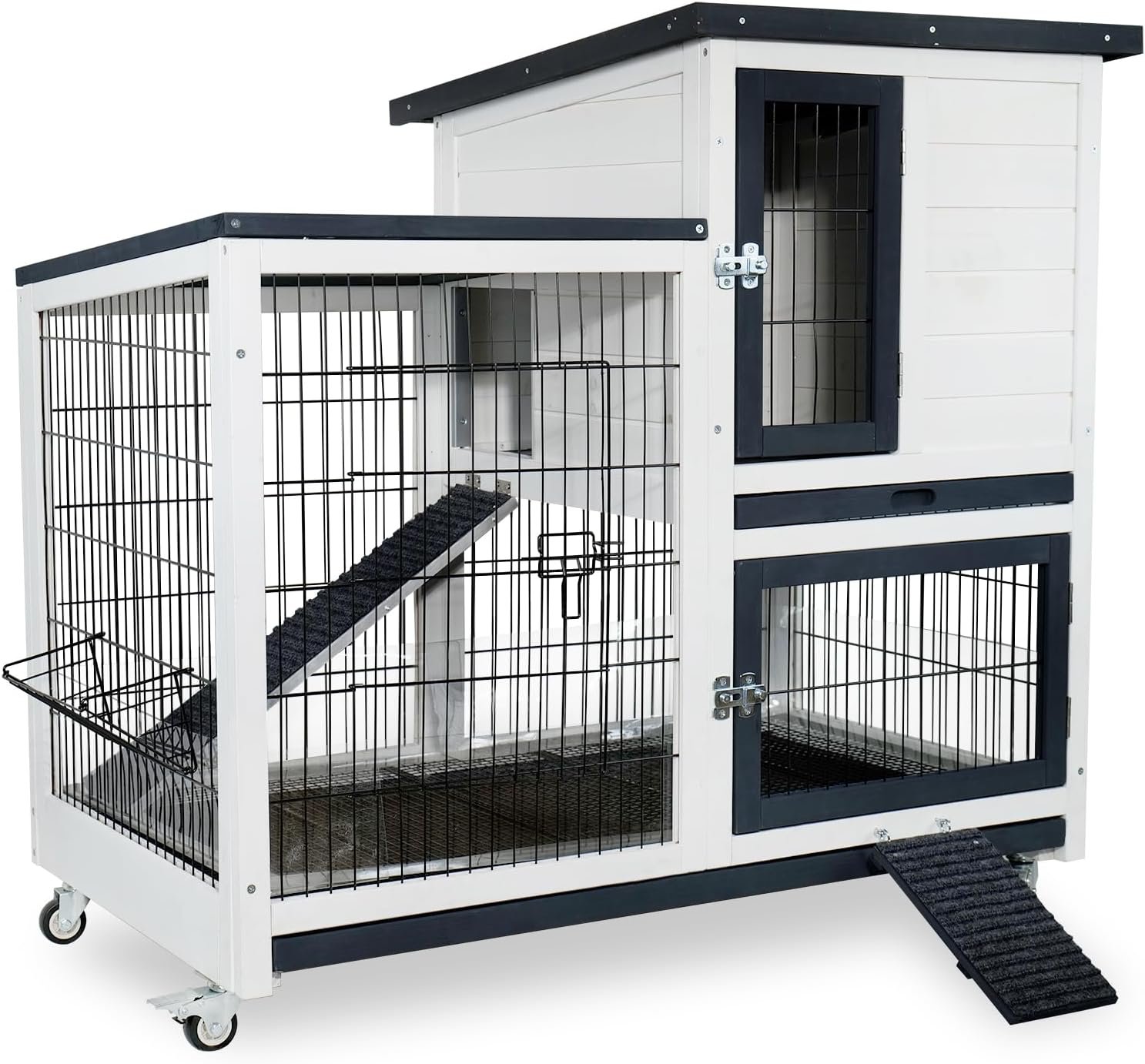2-Story Indoor Outdoor Rabbit Hutch with Urine Guards & Dual Trays