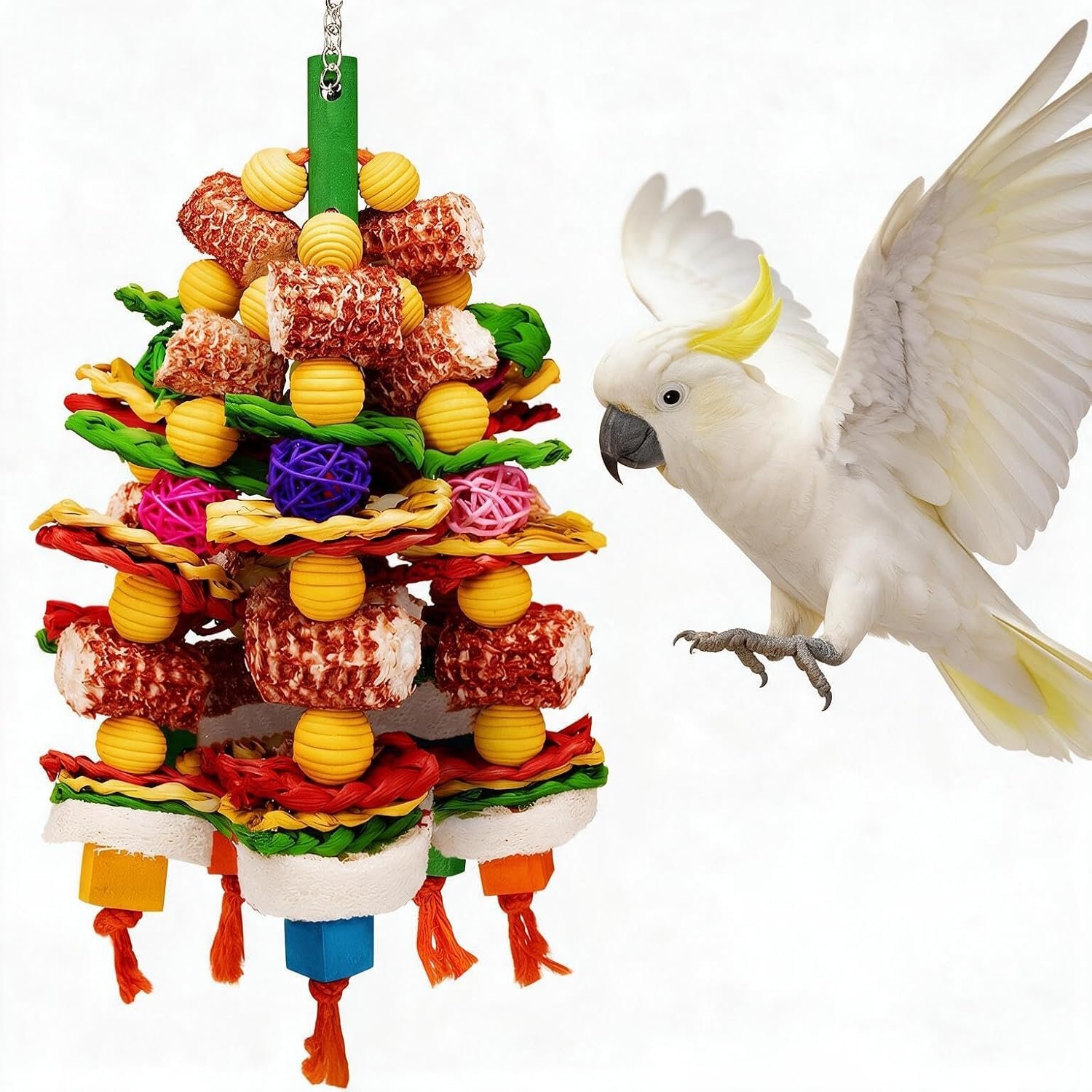 Bird Toys Natural Corn Cob Loofah Chew Toys for Large Medium Parrots