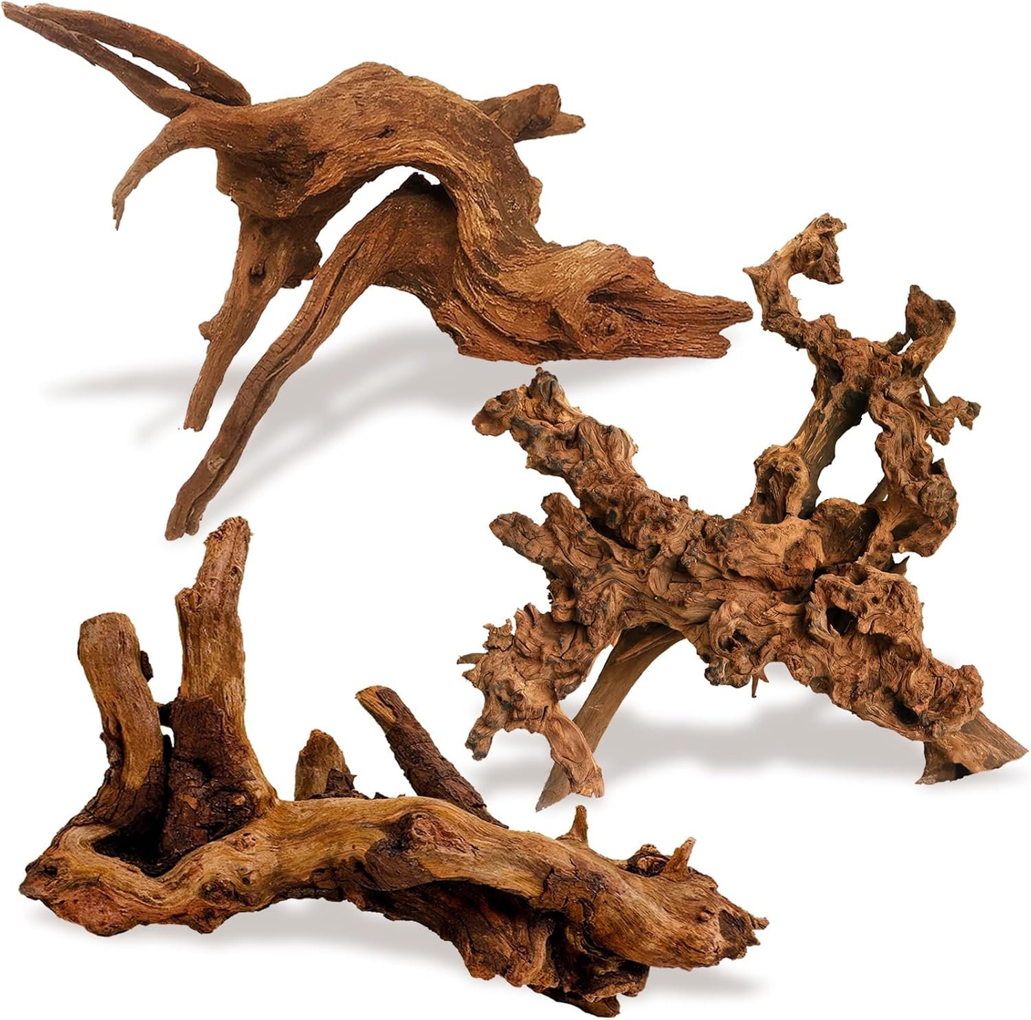 kathson Natural Driftwood for Aquarium Decor, 3-Piece 7”-11” Large Driftwood for Decorations on Fish Tank, Reptiles Bearded Dragon Terrarium Ornament Accessories or Air Plants