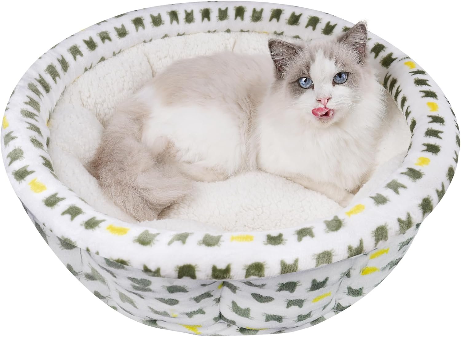 AIWIKIDE Dog Sofa Bed, Anti-Anxiety Puppy Cuddler Bed for Puppy Dog & Cat, Rectangle Washable Bed (Beige, Round Small)