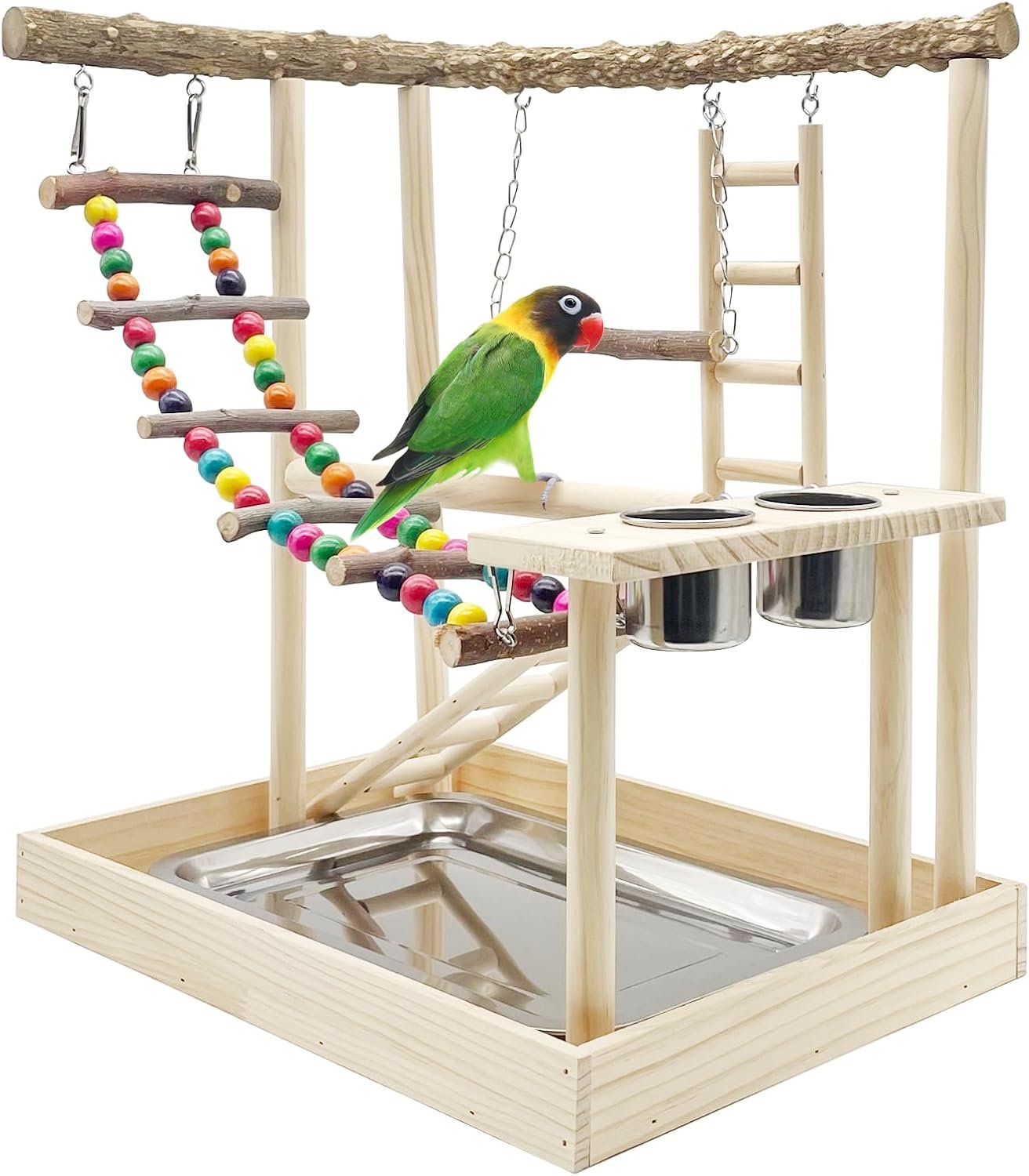 Hamiledyi Bird Playground Wooden Parrot Perch Stand Cockatiel Playground