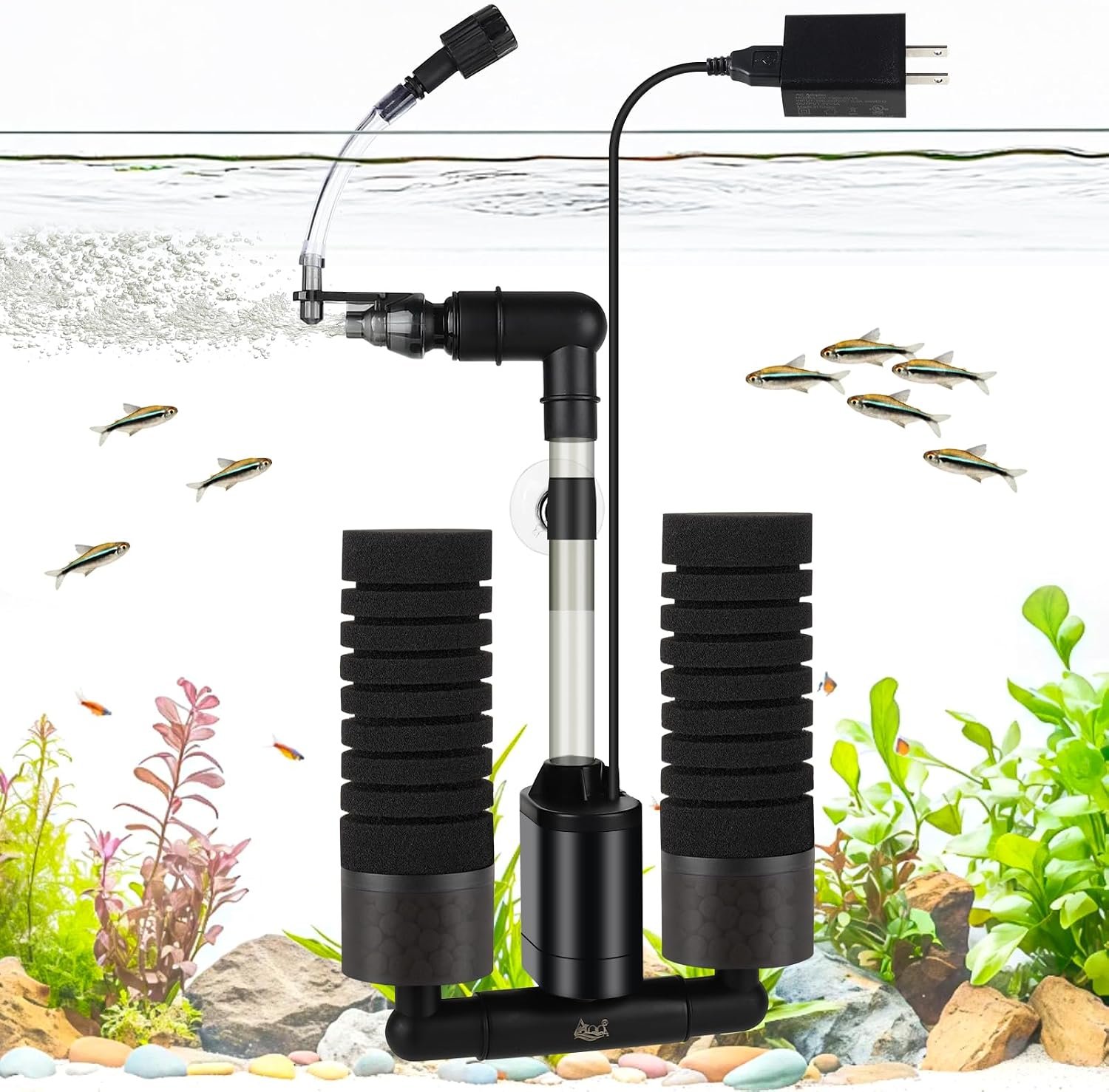 AQQA Electric Sponge Filter for Aquarium, Quiet USB Powered Breeding