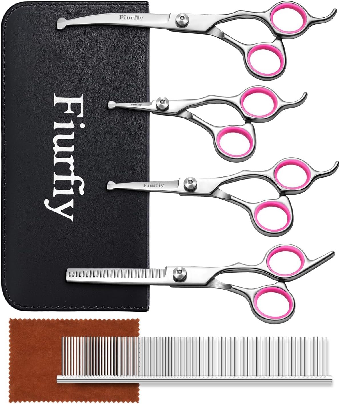 Furry Professional Pet Grooming Scissors with Safety Round Heads – 6 in 1 Curved Scissors for Dogs and Cats