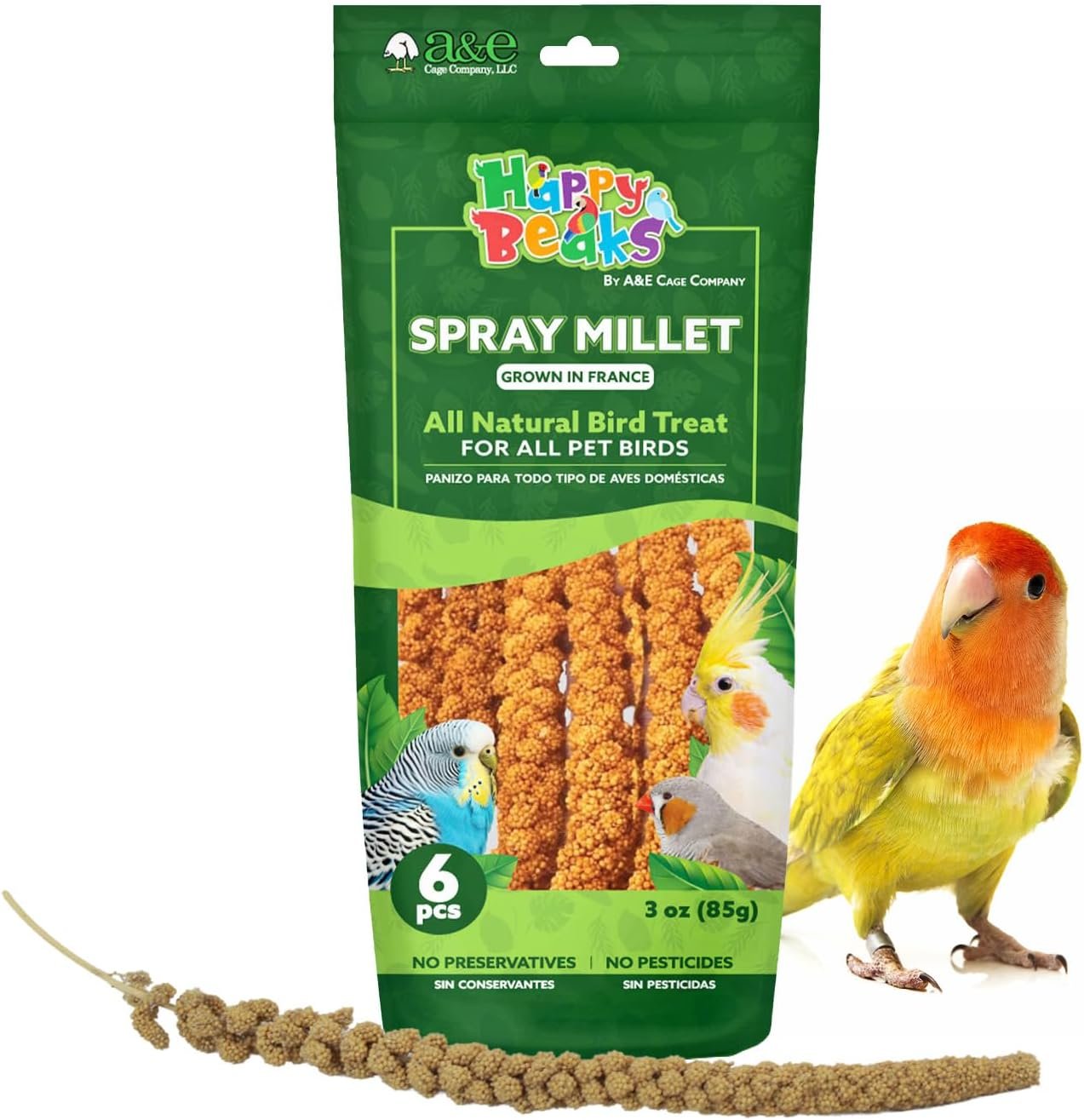 A&E Cage Co Premium French Millet Spray Bird Treat, 6 Piece 3 oz Pack