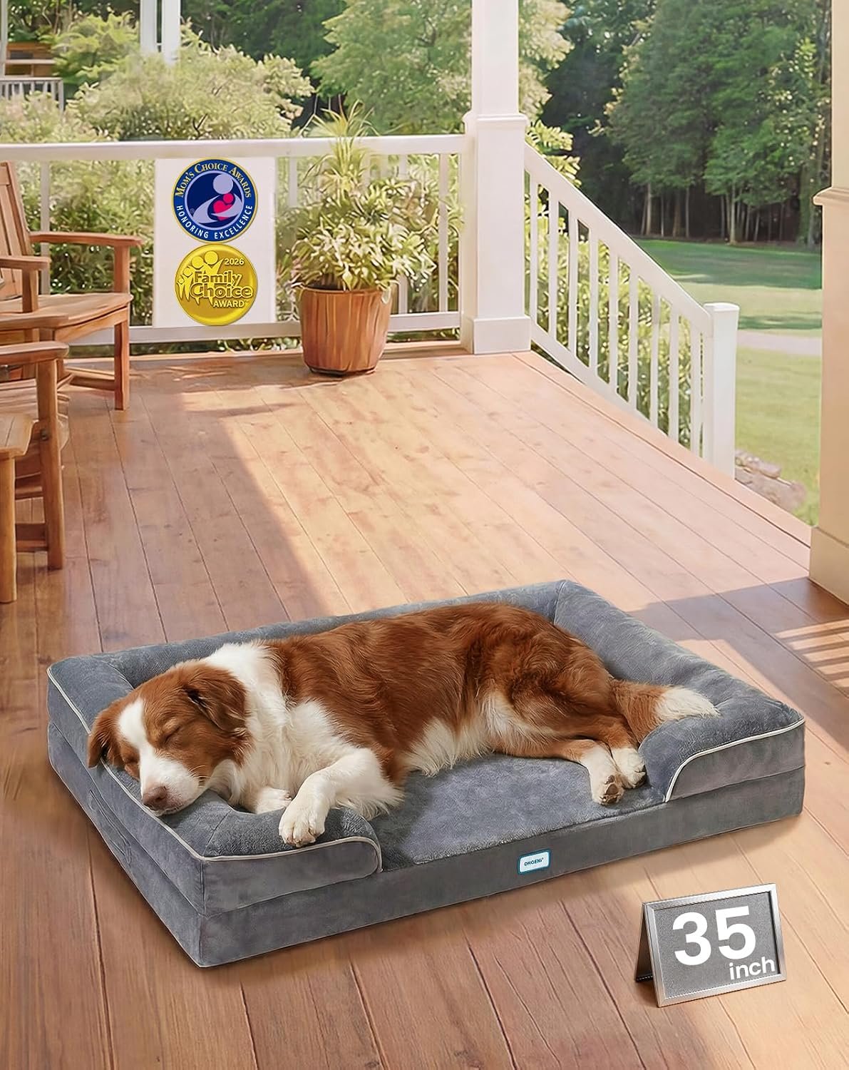 OhGeni Orthopedic Medium Large Dog Bed Sofa, Memory Foam, 35-inch (Gray)