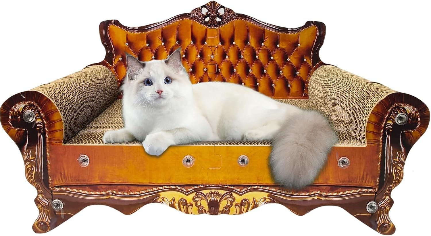 Luxury Cardboard Cat Scratcher Sofa Bed, Couch Shaped Cat Scratching Board, Scratch Lounge with Catnip, Scratcher for Indoor Cats(Brown)