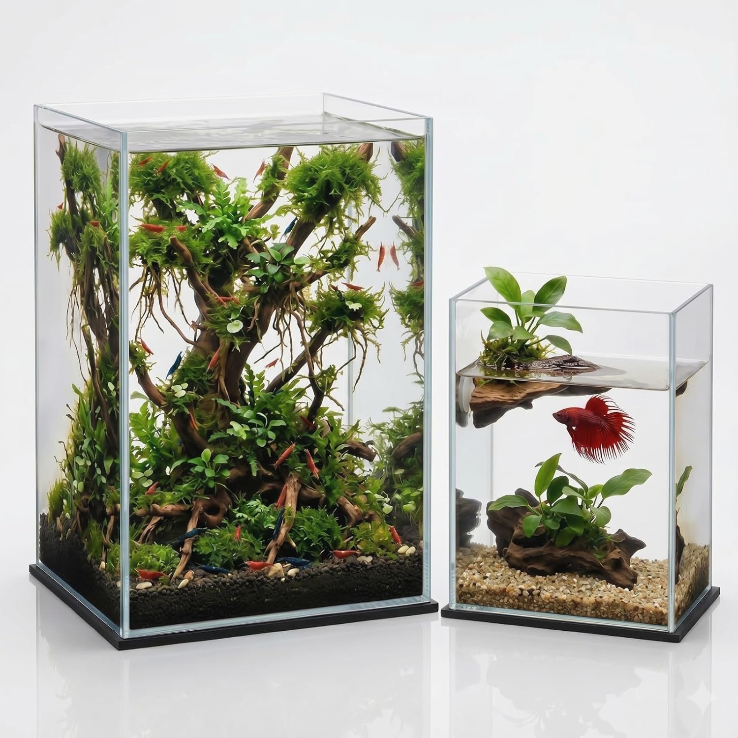 Geelin 2 Pack Rimless Glass Aquarium Set, 3 & 5 Gallon Fish Tanks