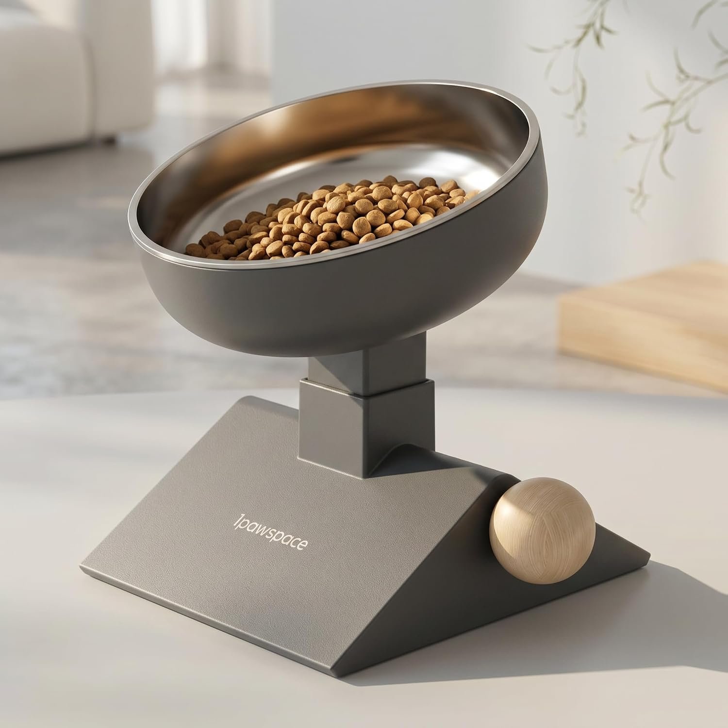 Adjustable Elevated Cat Bowl, 304 Stainless Steel Bowl, 18oz (Grey)