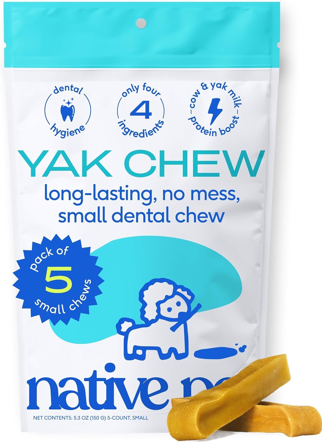 Native Pet Yak Cheese Himalayan Dog Chews – Long Lasting Dental Sticks for Small Breeds– 100% All Natural Himalayan Yak Chews for Small Dogs – Cheese Bone for Aggressive Chewers – 5 Per Pack