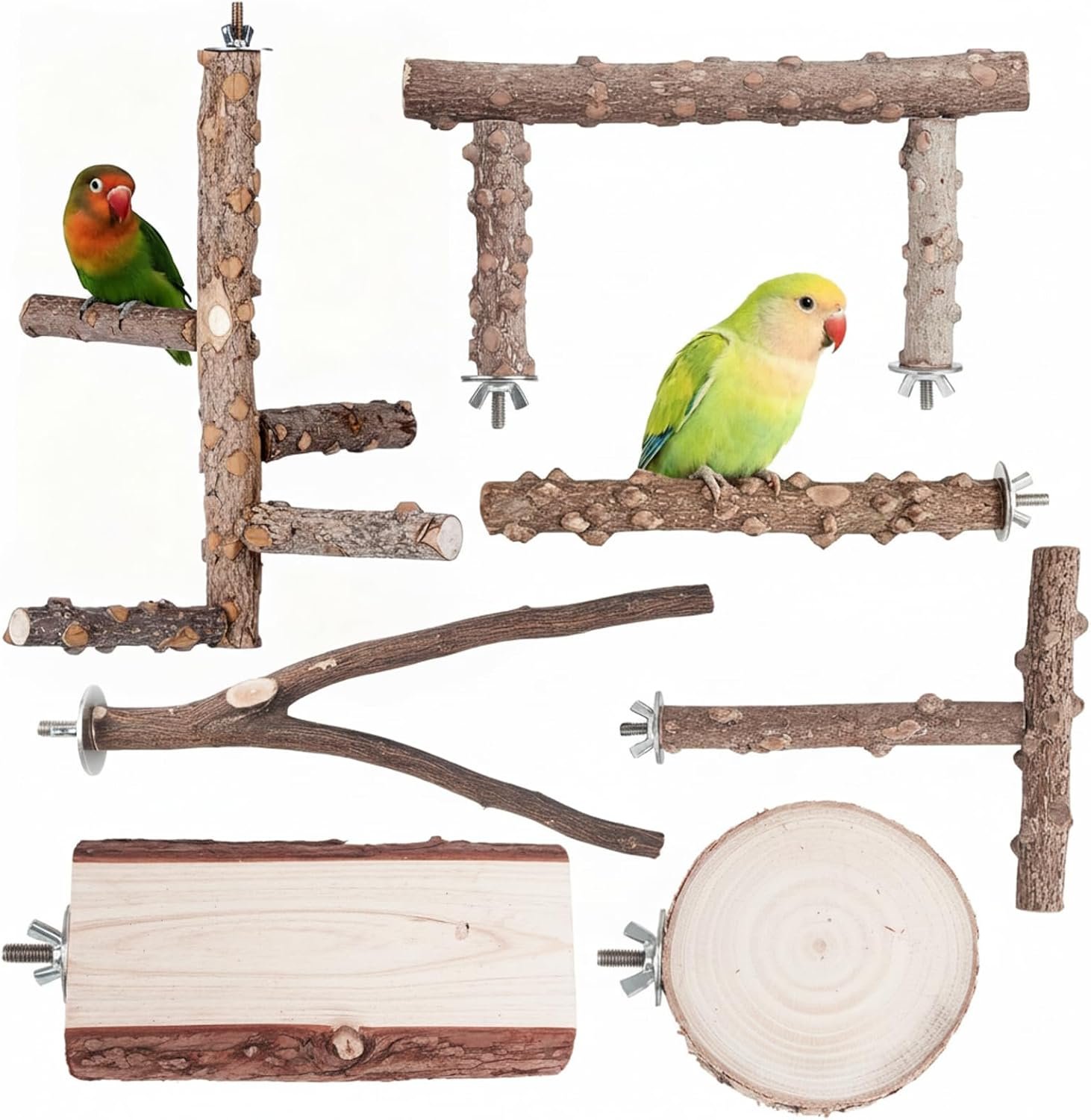 Kintor Bird Perch Set,7pcs Natural Wood Stand for Parakeet Cockatiel Conure
