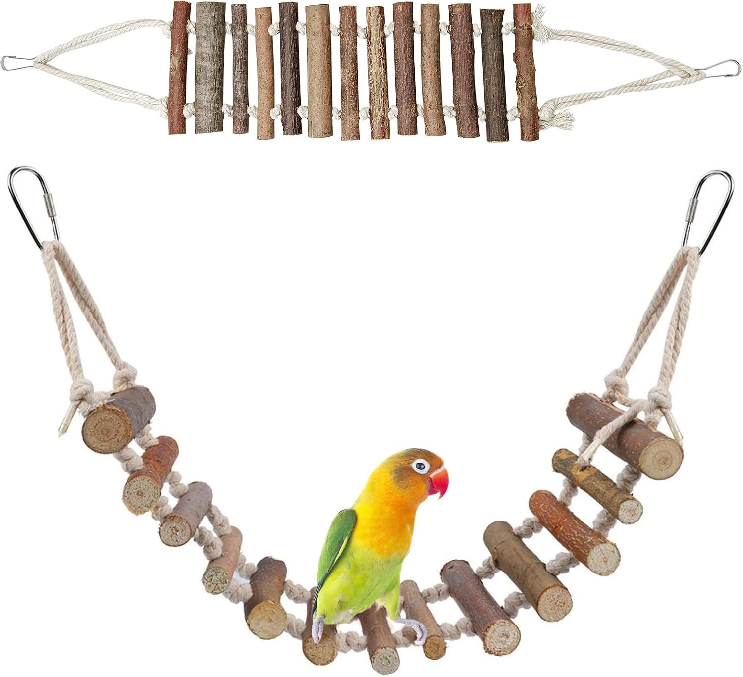 BNOSDM Bird Ladder Wooden 2 PCS Bird Toy Climbing Chewing Rope Perch 23.6in