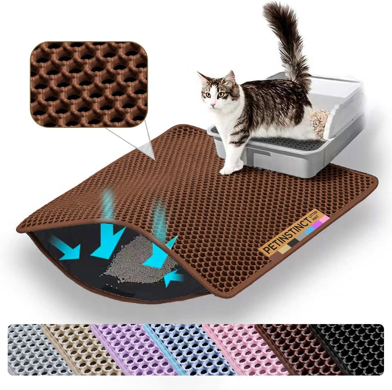 Cat Litter Mat, Double Layer Honeycomb Litter Box Mat, Brown
