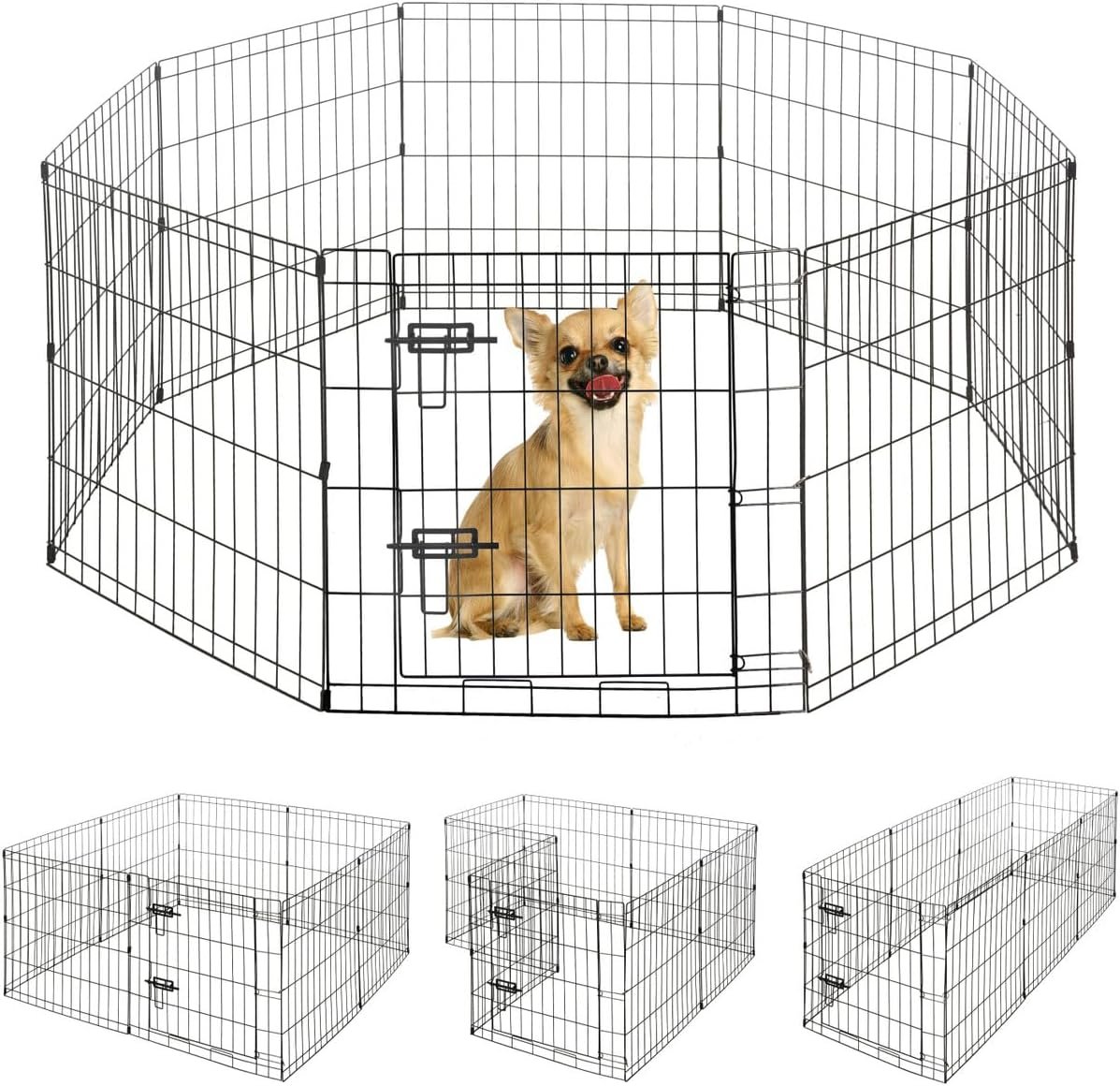 BOWHAUS Foldable Outdoor/Indoor Pet Playpen with Gate, Available in 24 Inch Height Metal Portable Kennel, Heavy-Duty Exercise Fence Cage 8 Panels for Small Dog, Animals