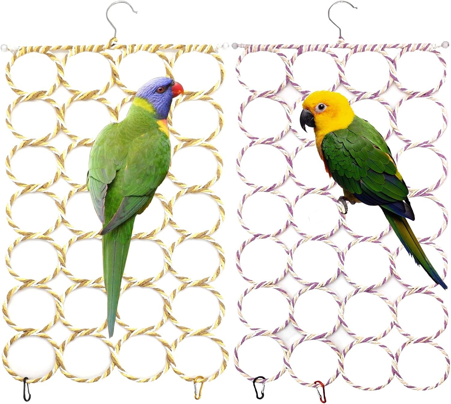 BNOSDM Bird Climbing Net 2Pcs Parrot Hemp Rope Ladder Budgie Climbing Swing