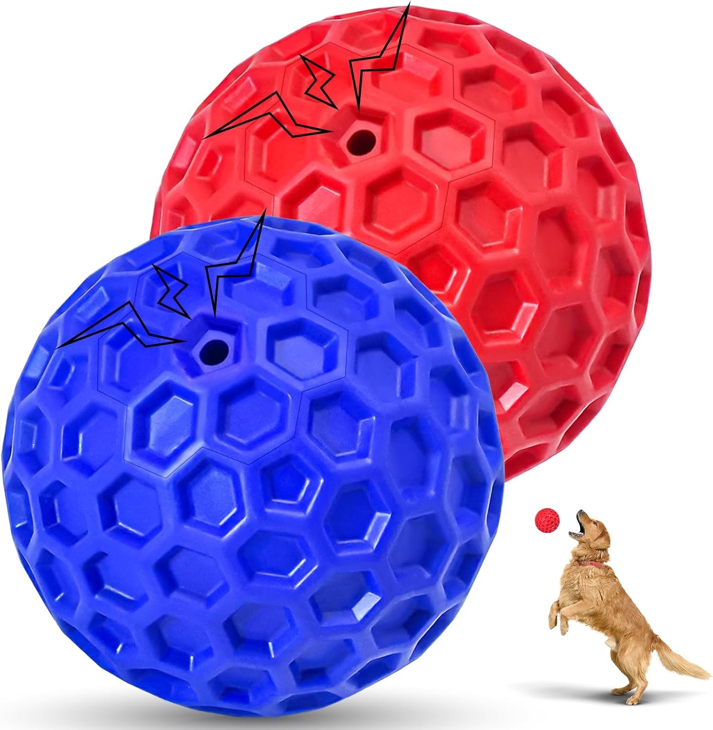 2 Pack Indestructible Squeaky Dog Balls for Aggressive Chewers, Interactive Dog Toys for Teething, Relieving Anxiety. Chew Toy for Large, Medium Breeds, Outdoor Rubber Balls.
