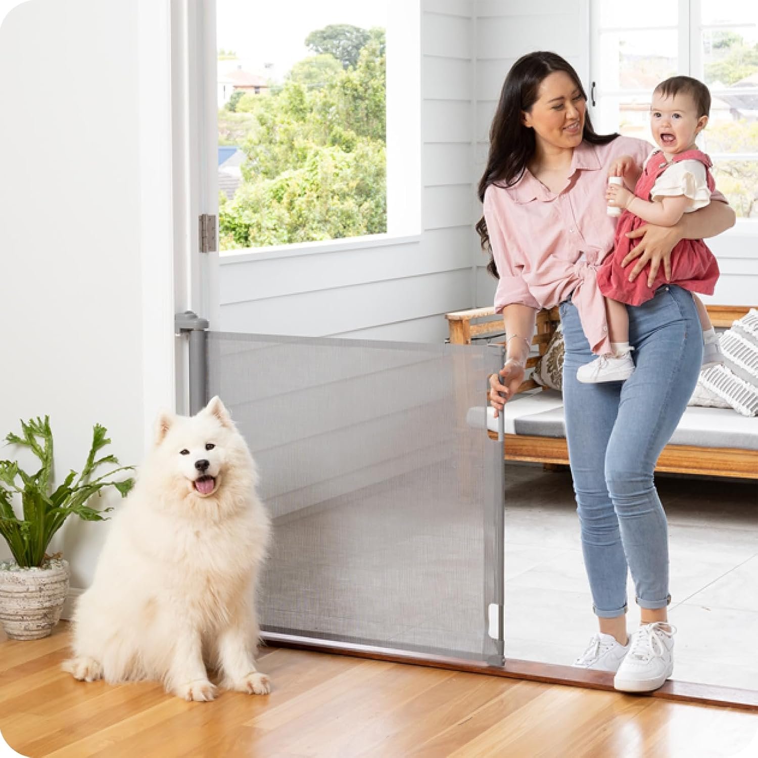 Perma Child Safety Retractable Baby Gate – Mesh Dog & Pet Gate for Stairs
