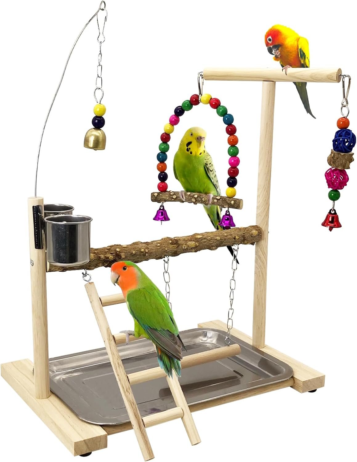 Tfwadmx Bird Playground Parrots Play Stand Birdcage Play Stand Play Gym Parakeet Ladders Exercise with Feeder Cups for Cockatoo Lovebirds SmallBirds Conure Cockatiel Cage Accessories Toy