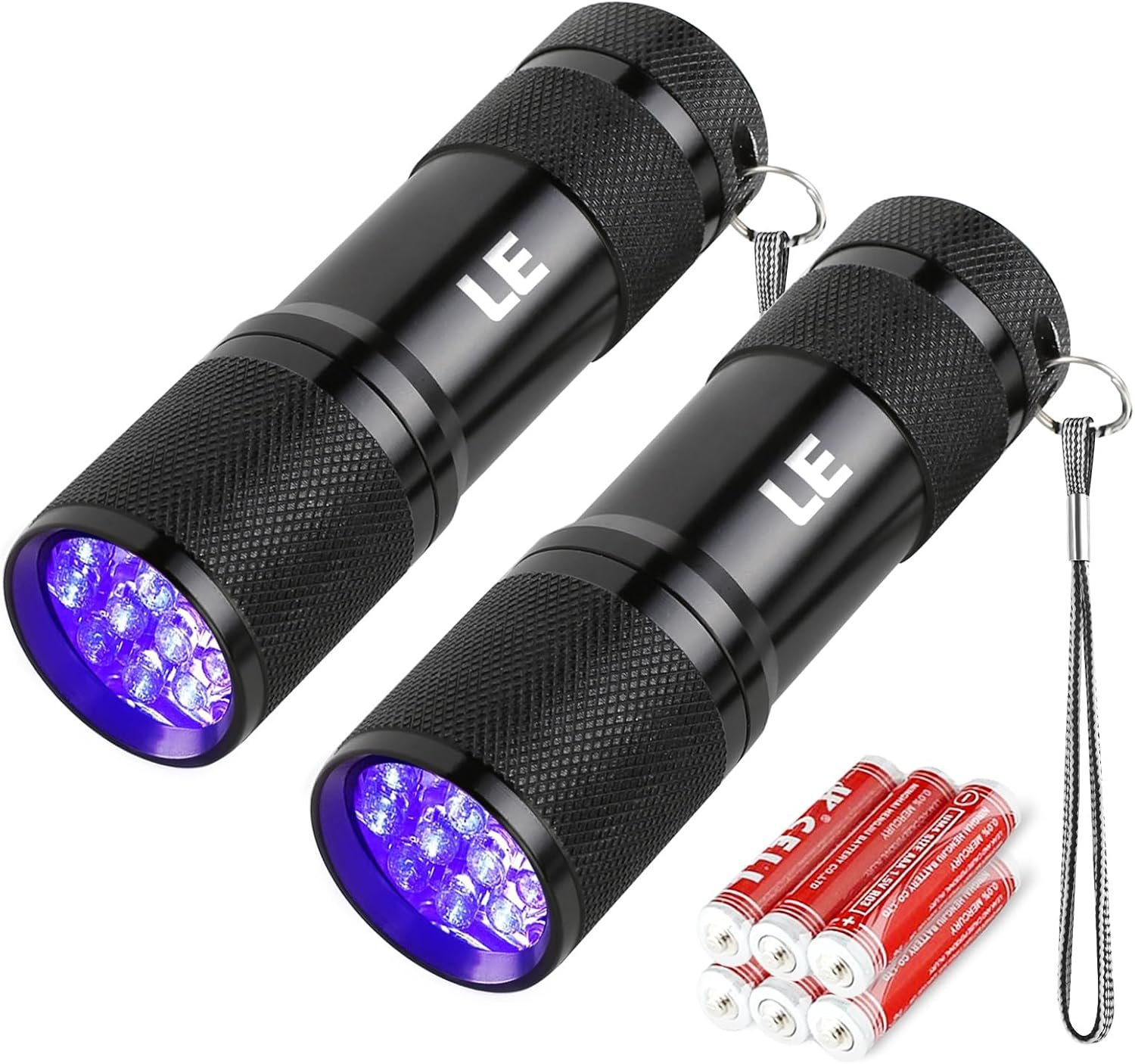 Lepro 395nm UV LED Flashlight, 9 LED Blacklight Detector 2 Pack