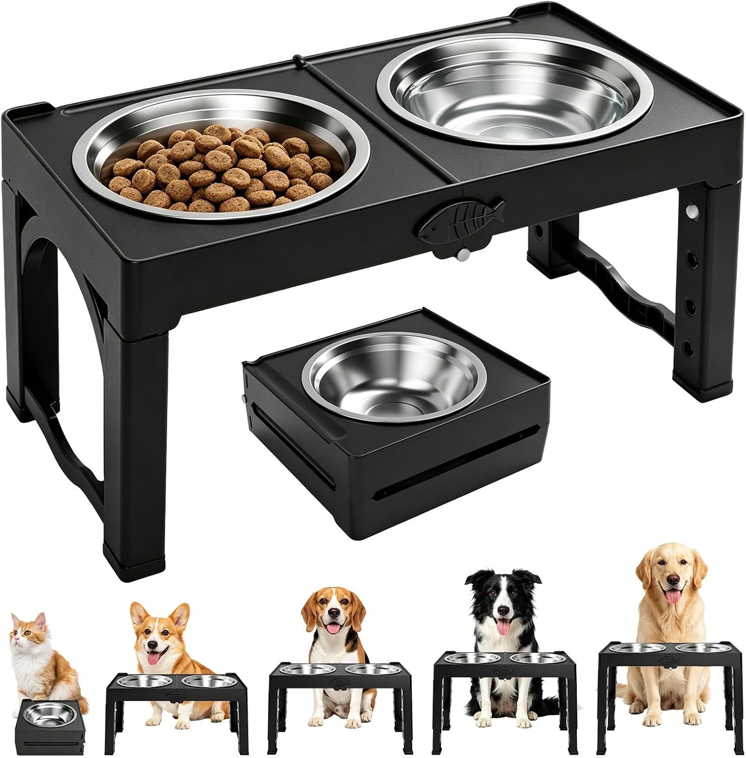 Black Elevated Dog Bowl Large Raised Dogs Bowl Stand Large/Medium Dogs